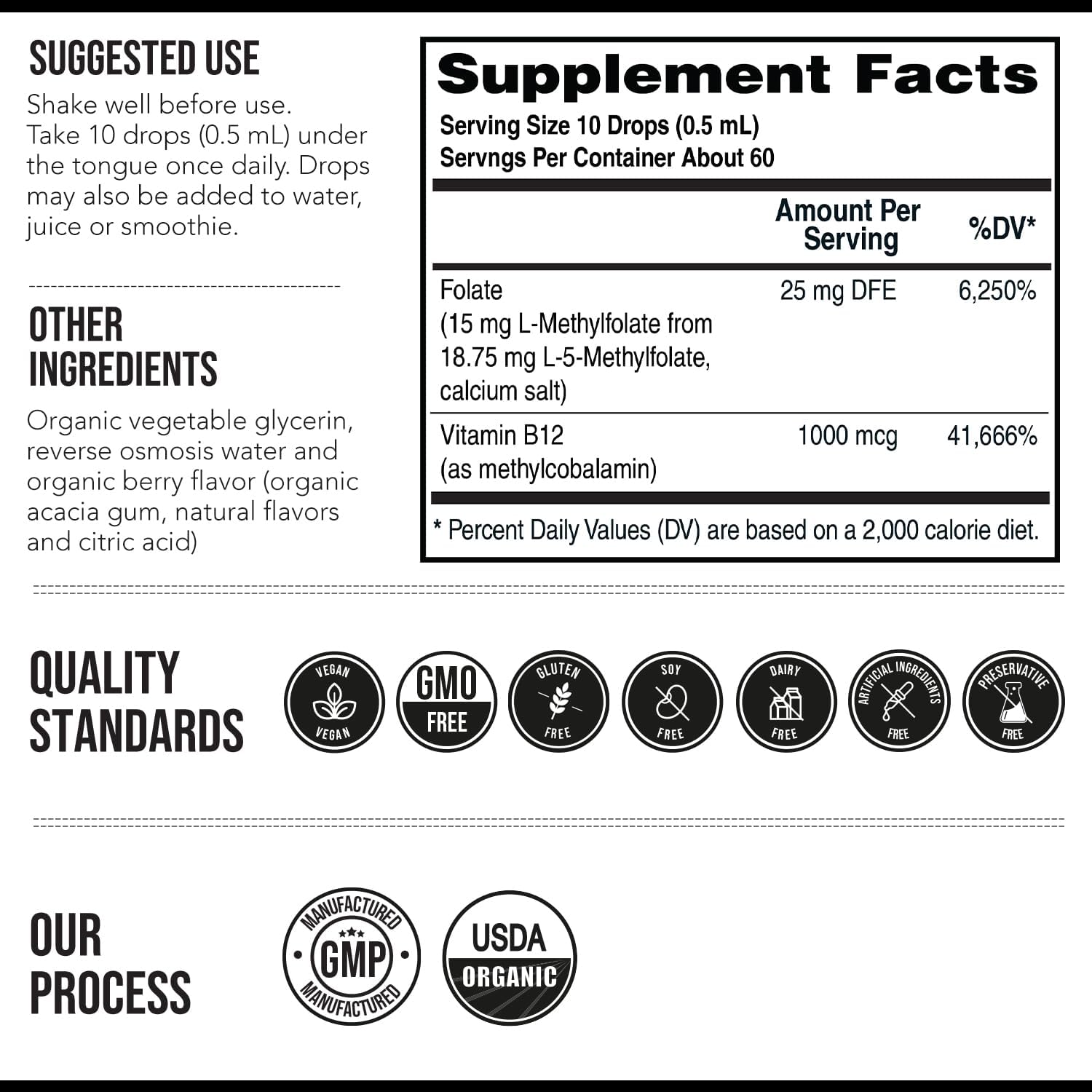 L Methyl Folate 15mg Plus Methyl B12 Cofactor – Organic Berry Flavor, High Potency Liquid Sublingual Active 5-MTHF Form - Supports Mood, Methylation, Cognition – Bioactive Forms Vitamin B9 & B12 (1oz) - Image 6