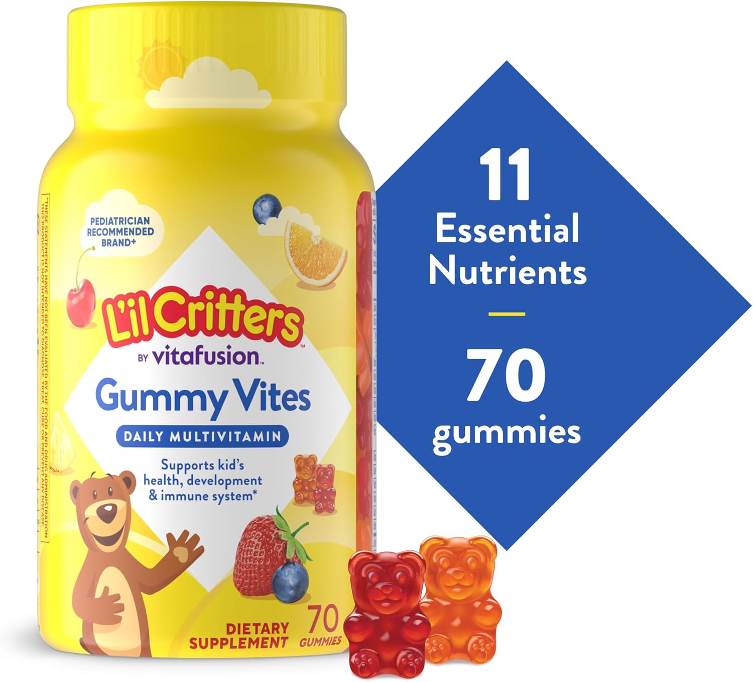 L’il Critters Gummy Vites Daily Gummy Multivitamin for Kids, Vitamin C, D3 for Immune Support Cherry, Strawberry, Orange, Pineapple and Blueberry Flavors, 70 Count Gummies - Image 5