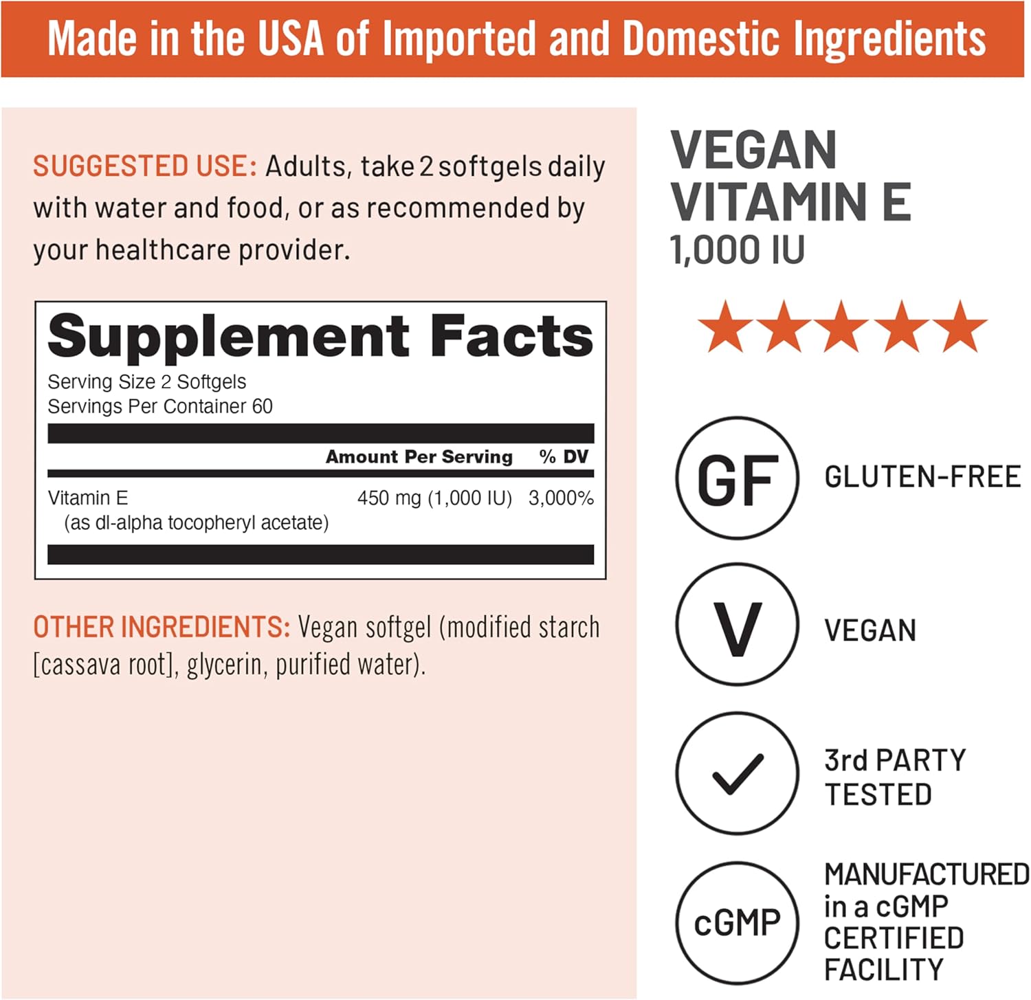 NatureWise Vitamin E 1000 IU Softgels (450mg dL-Alpha) - Vegan, Gluten-Free, Soy-Free, Non-GMO Antioxidant Dietary Supplement for Skin, Heart, Eye, and Immune Health Support - 60-Day Supply, 120 Count - Image 6