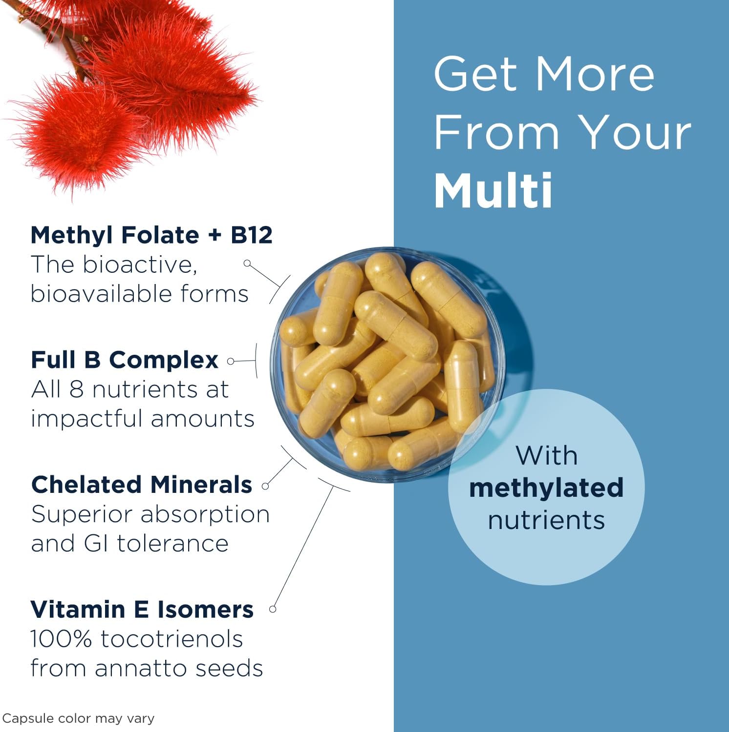 Designs for Health Methylated Multivitamin for Women & Men - Twice Daily Multimineral Supplement & Multivitamin Without Iron + Methylated B12 and Folate, Vitamin C, K, D, E + More (120 Capsules) - Image 2