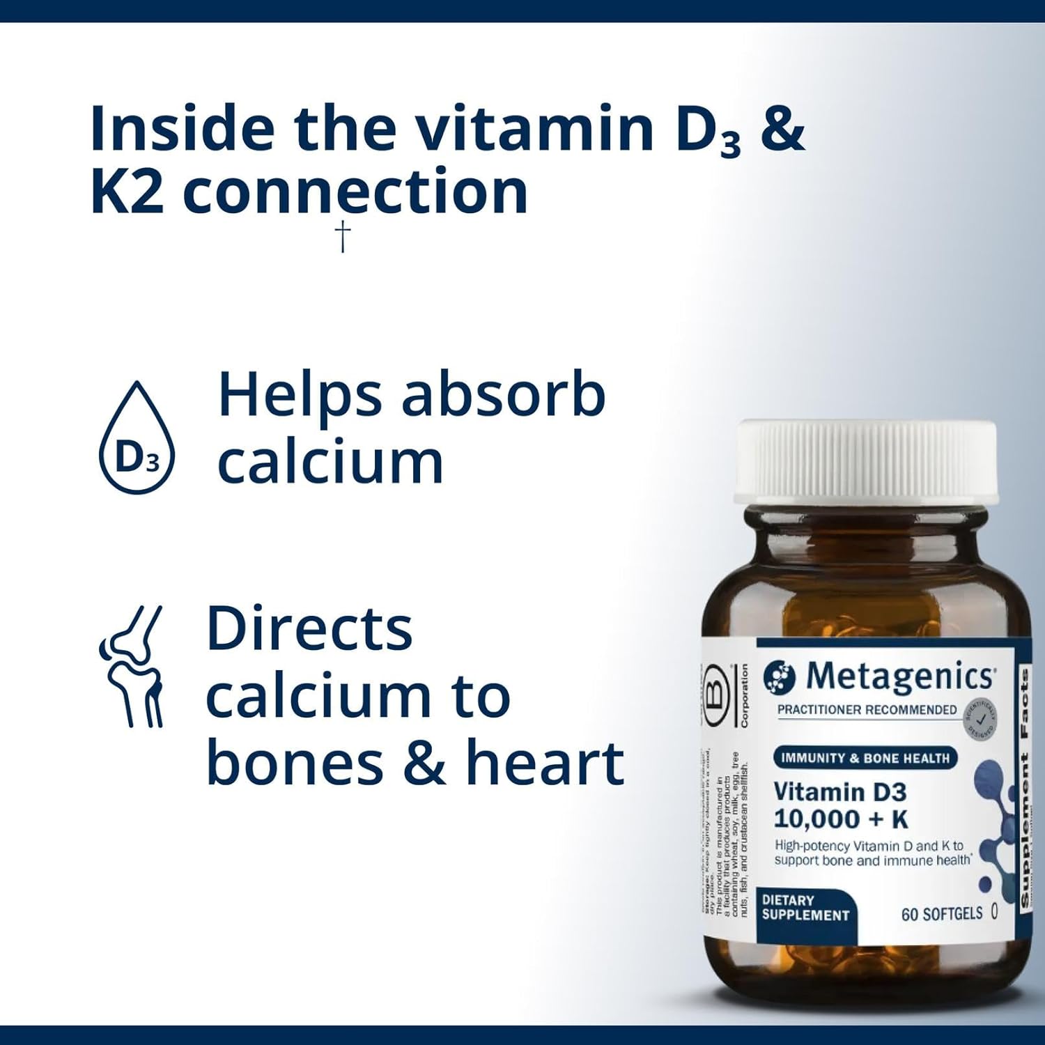 Metagenics Vitamin D3 and Vitamin K2 10,000 IU with MK-7- Vitamin D3 with K2 for Immune Support, Bone & Heart Health-Non-GMO, Gluten-Free-60 Softgels - Image 4