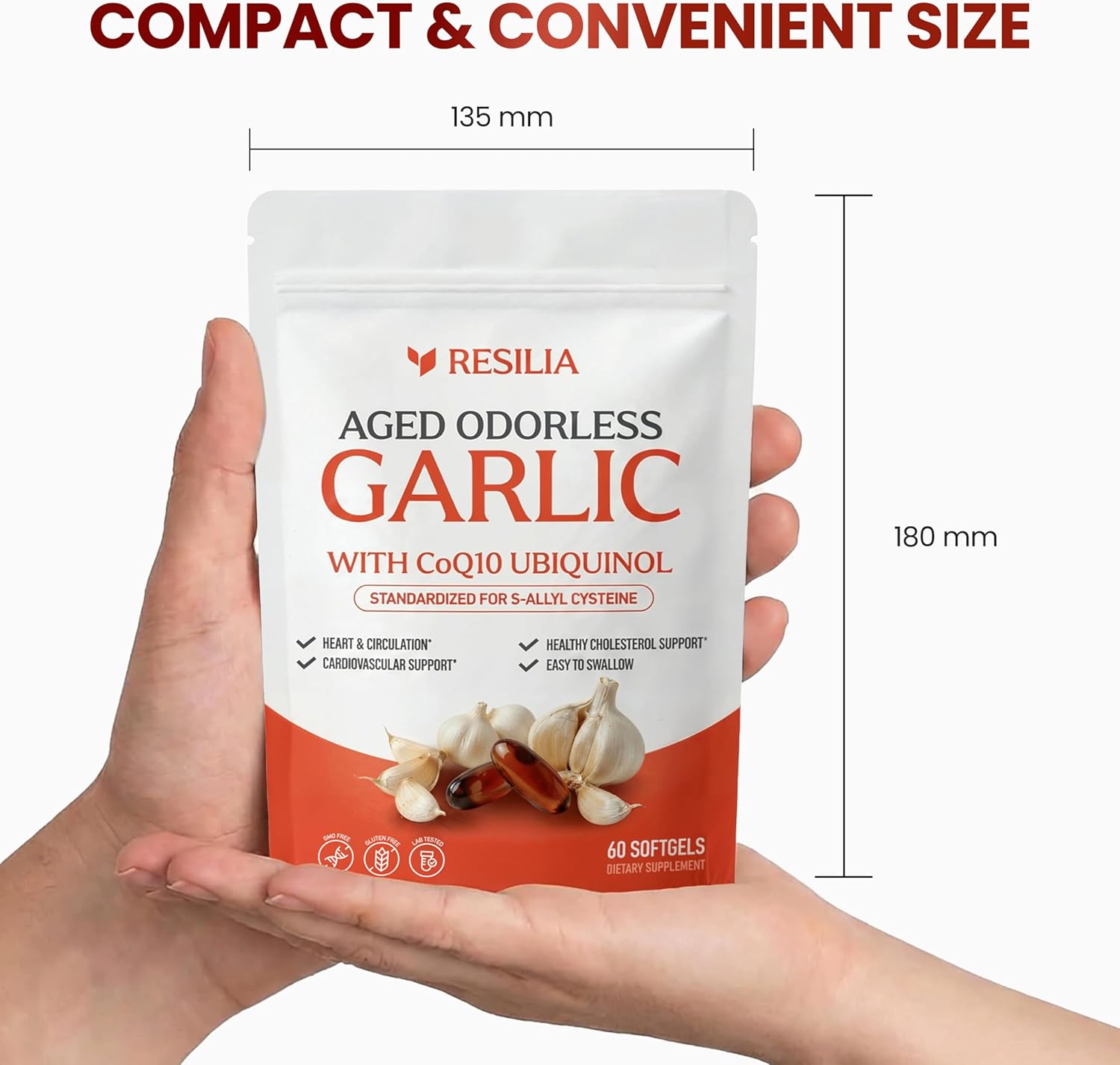 Resilia Garlic Extract 600mg Softgels (60 Count) – Odorless Aged Garlic Extract Supplement with CoQ10 Ubiquinol – 20-Month Matured, Standardized for S-Allyl Cysteine - Heart Health & Immune Support - Image 4
