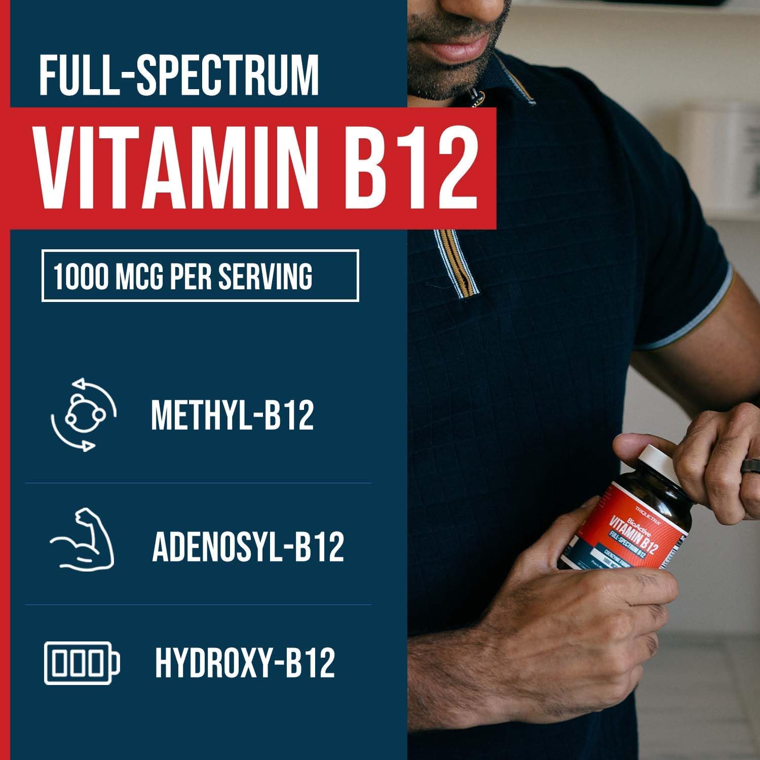 BioActive Vitamin B12 - 1000 mcg, Contains All 3 Coenzyme Forms (Methyl, Adenosyl & Hydroxy) Plus Methylfolate Cofactor | Supports Energy, Metabolism & Mood | Vegan, Non-GMO (60 Servings) - Image 2