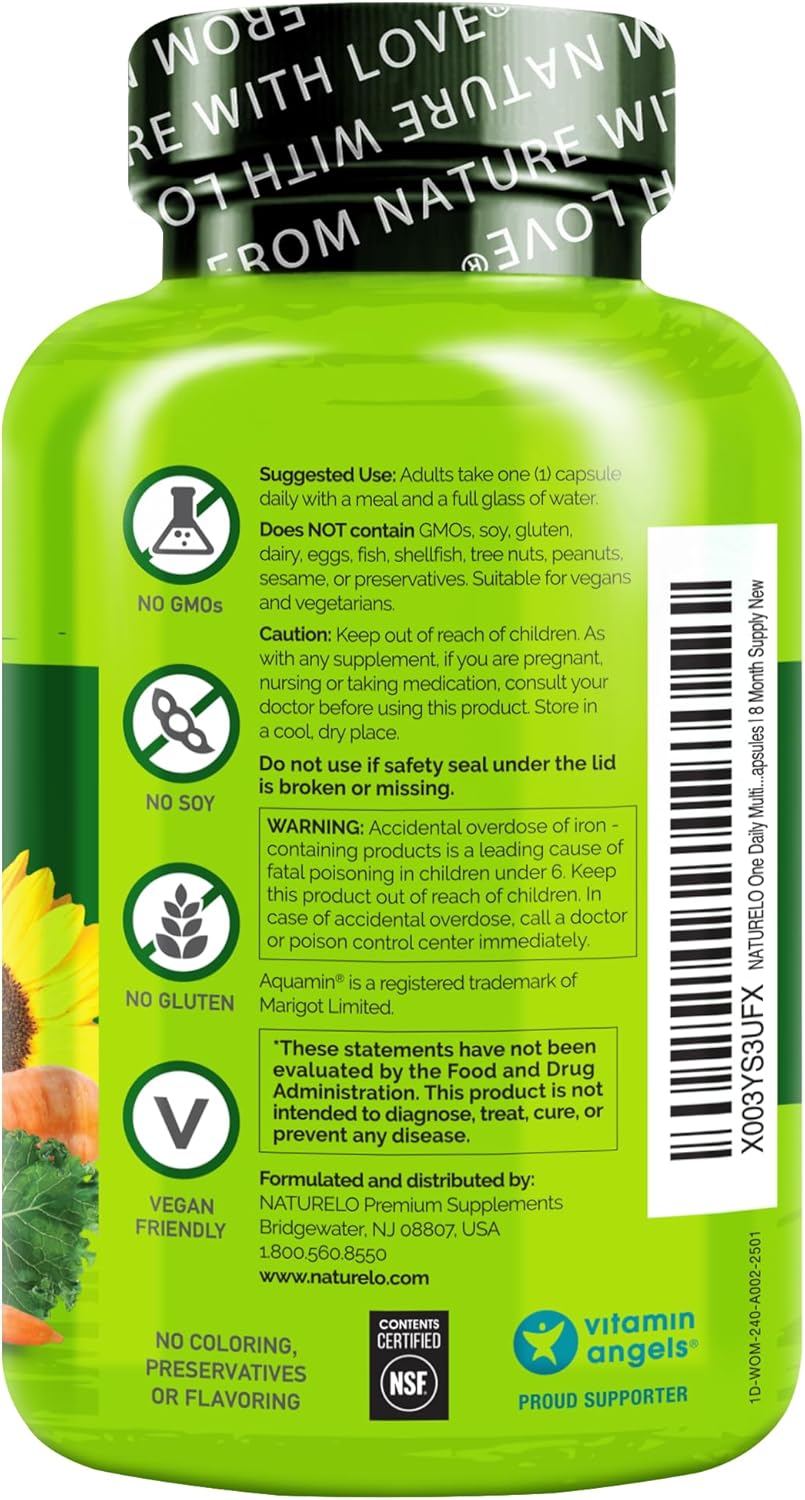 NATURELO One Daily Multivitamin for Women w/Vitamin B12, 240 Ct, Energy Support, Whole Food Daily Women Multivitamin Supplement, Nourish Hair/Skin/Nail, Non-GMO, No Soy, Gluten Free, 8 Month Supply - Image 9
