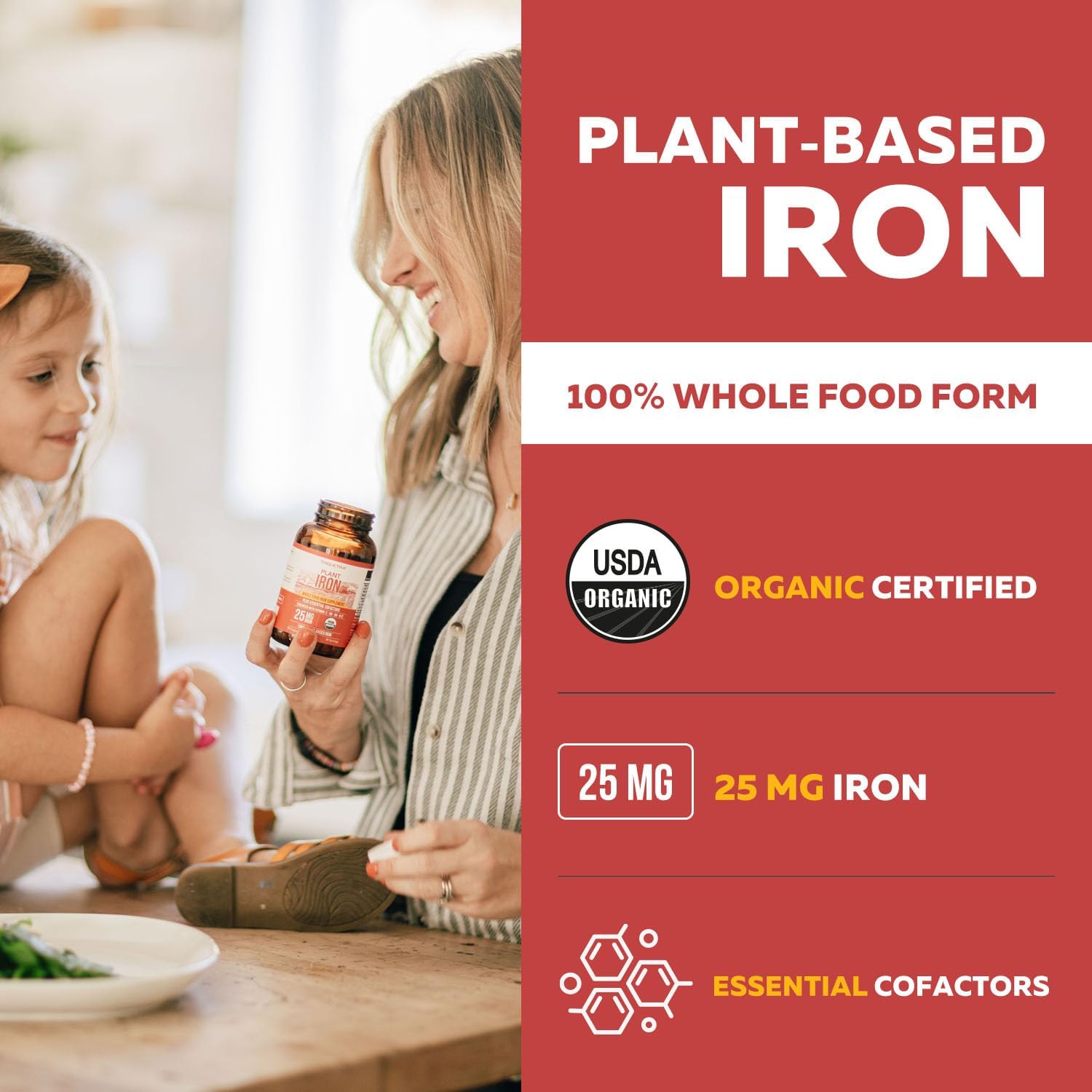 Organic Iron Supplement | Whole Food Mineral & Cofactors, 25 mg Elemental | Enhanced Absorption Plus Blood Health Vitamins – Gentle Form – Supports Healthy Levels & Blood Health – 90 Capsules - Image 2