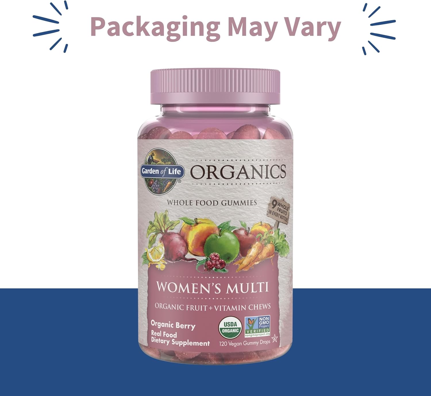 Garden of Life Organics Women's Gummy Vitamins - Berry - Certified Organic, Non-GMO, Vegan, Kosher Complete Multi - Methyl B12, C & D3 - Gluten, Soy & Dairy Free, 120 Real Fruit Gummies - Image 2