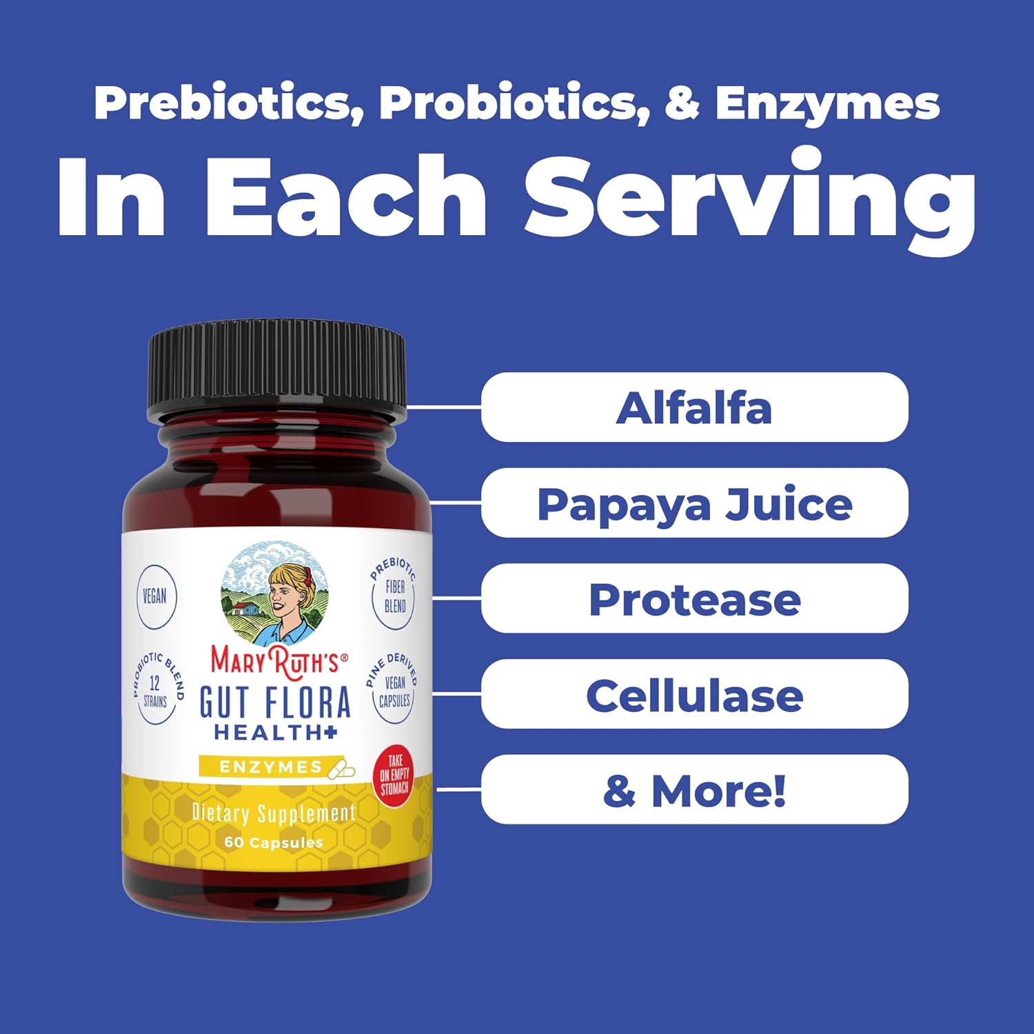 MARYRUTH'S Gut Flora Health+ Enzymes | Prebiotic & Probiotic Digestive Enzymes for Healthy Gut Biome & Digestive Support | Gastrointestinal Health | CLP Certified | 60 Capsules | Up to 2 Month Supply - Image 5