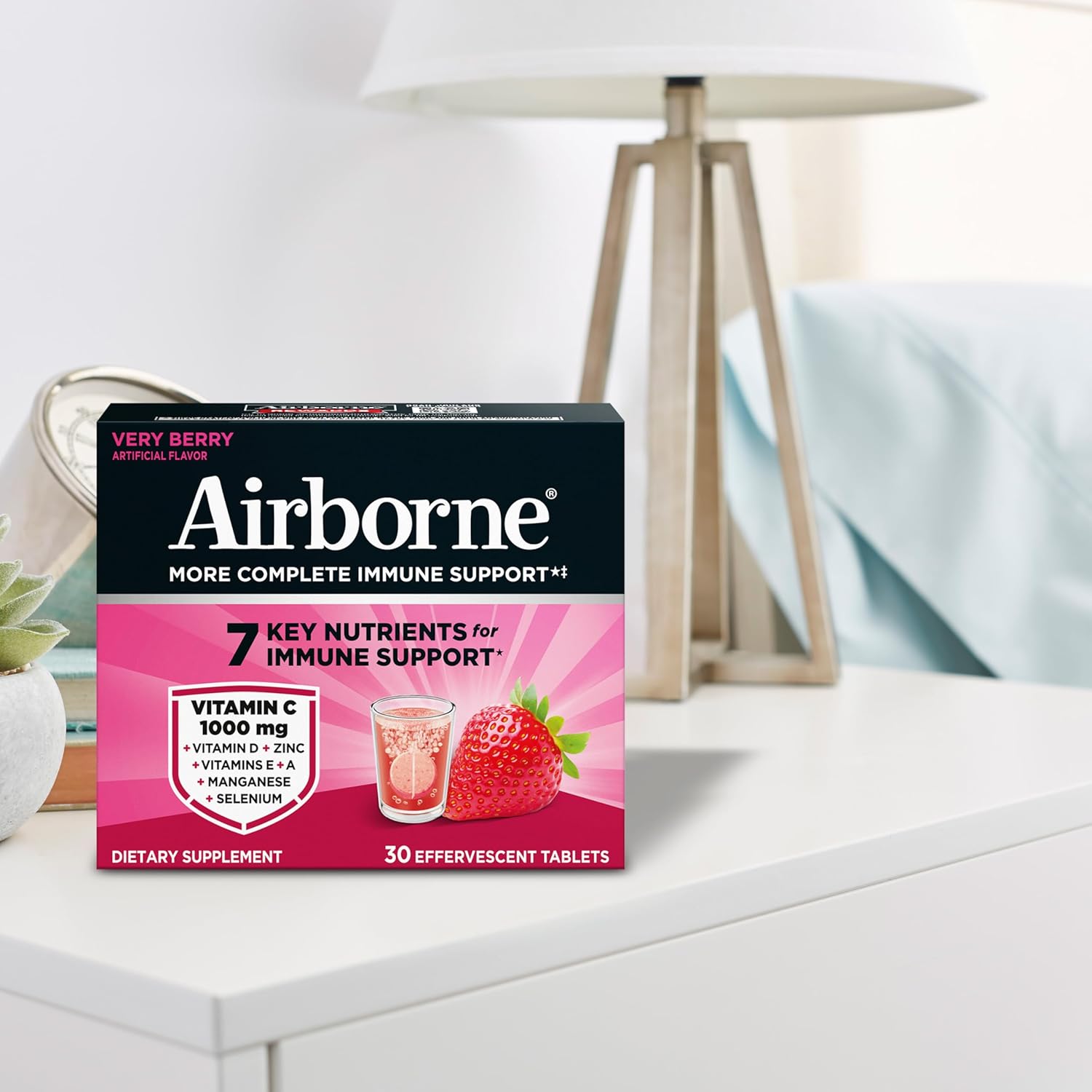 Airborne Immune Support Effervescent Tablets, Very Berry Flavor - 30ct with 1000mg Vitamin C + Vitamins A, D, E, Zinc, Selenium, Manganese & Herbal Blend - Sugar‑Free, Gluten‑Free - Image 17