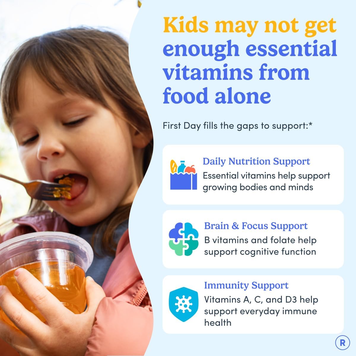 First Day Kids Multivitamin Gummies Age 4+, Strawberry & Orange - Kids Vitamins Multivitamin Gummy A C D3 K2 B1 B2 B6 B12 Folate, Immunity & Brain Function, Vegan - 30 Day Supply, Packaging May Vary - Image 2