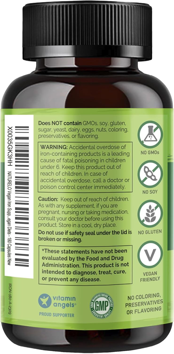 NATURELO Vegan Iron Supplement with Vitamin C and Organic Whole Foods - Gentle Iron Pills for Women & Men with Iron Deficiency Including Pregnancy, Anemia and Vegan Diets - 180 Mini Capsules - Image 8