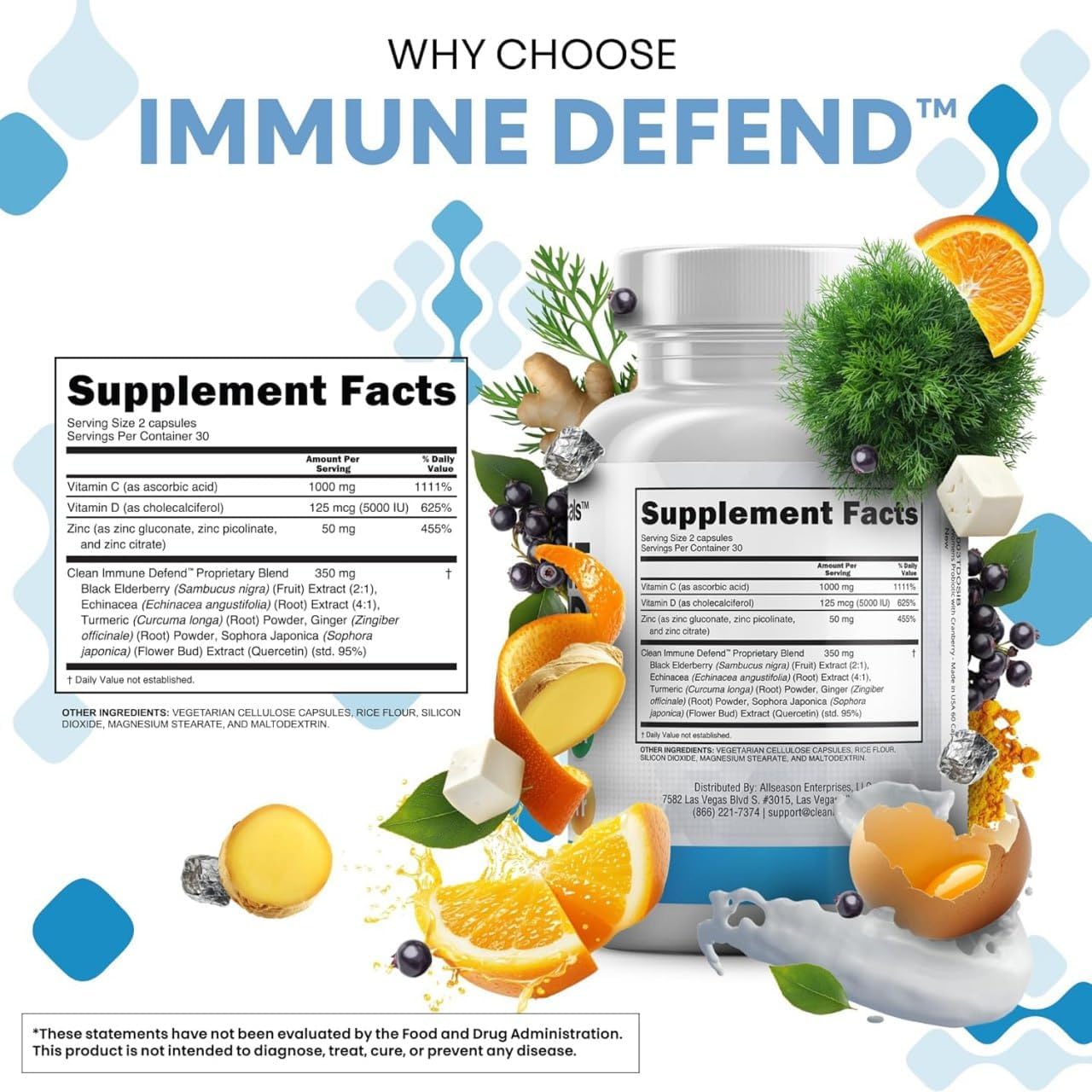 Clean Nutraceuticals Immune Defense Support Supplement 8 in 1 with Zinc 50mg Quercetin, VIT C 1000mg, Vitamin D3 5000 IU, Elderberry, Ginger - Immunity System Booster for Adults, Vegan - 60 Count - Image 5