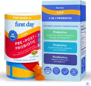 FIRST DAY Kids 3-in-1 Probiotic Gum...