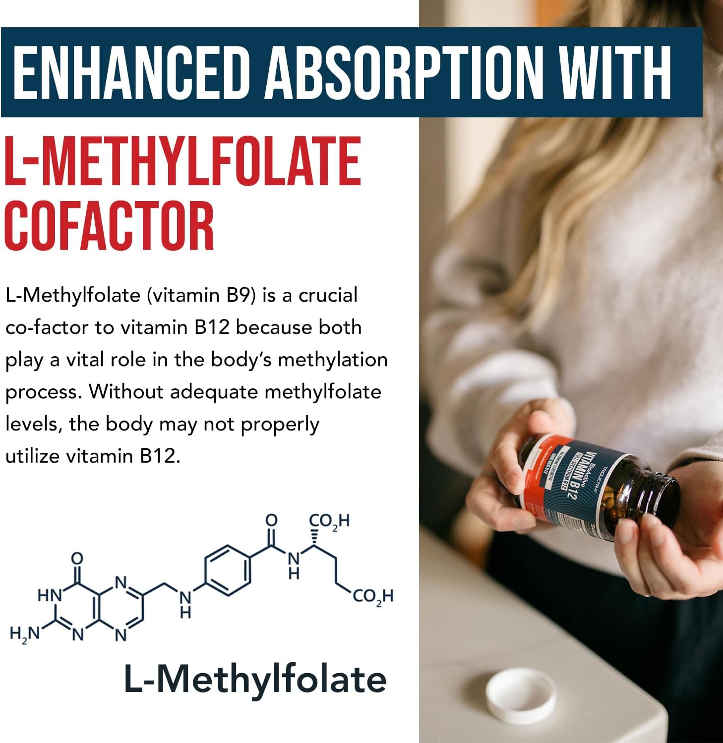 BioActive Vitamin B12 - 5000 mcg, Contains 3 BioActive Forms B12 Plus Methylfolate Cofactor - Methyl B12, Adenosyl B12 & Hydroxy B12 | Supports Energy, Metabolism & Mood | Vegan, Non-GMO (60 Servings) - Image 4