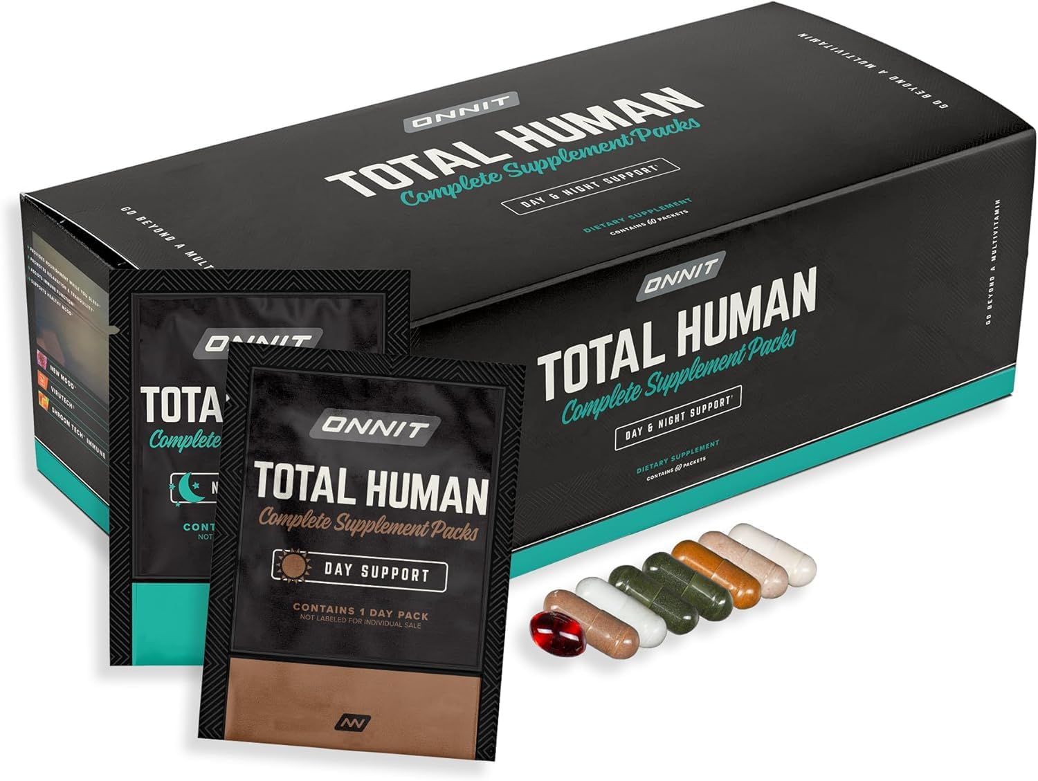 ONNIT Total Human Adult Multivitamin Comprehensive Capsule Packs with Day and Night Support, Daily Vitamin Packs for Men and Women, Dietary Supplement Capsules, 30-Day Supply, 60 Packs