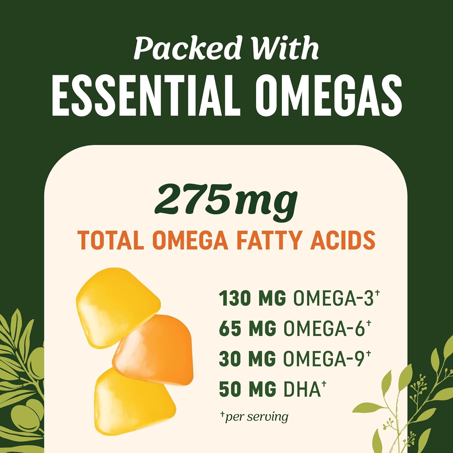 Omega 3 6 9 + DHA Gummies | Plant-Based Triple Omegas from Algae, Flaxseed & Safflower Oil | 50mg of DHA | Vegetarian, Non-GMO, Gluten-Free, Essential Fatty Acid Supplements for Adults | 60 Gummies - Image 3