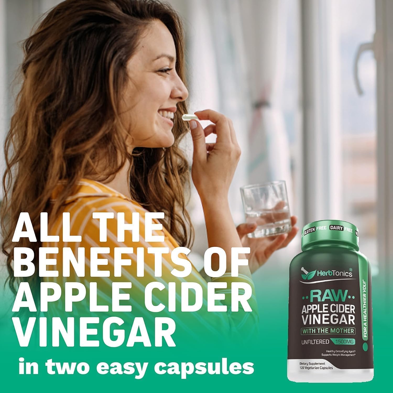 Herbtonics Raw Apple Cider Vinegar Capsules 1500mg with Mother | Weight Management, Detox & Digestion Formula with GLP-1 Support | Unfiltered ACV for Metabolic Support | 120 Vegan Capsules - Image 2