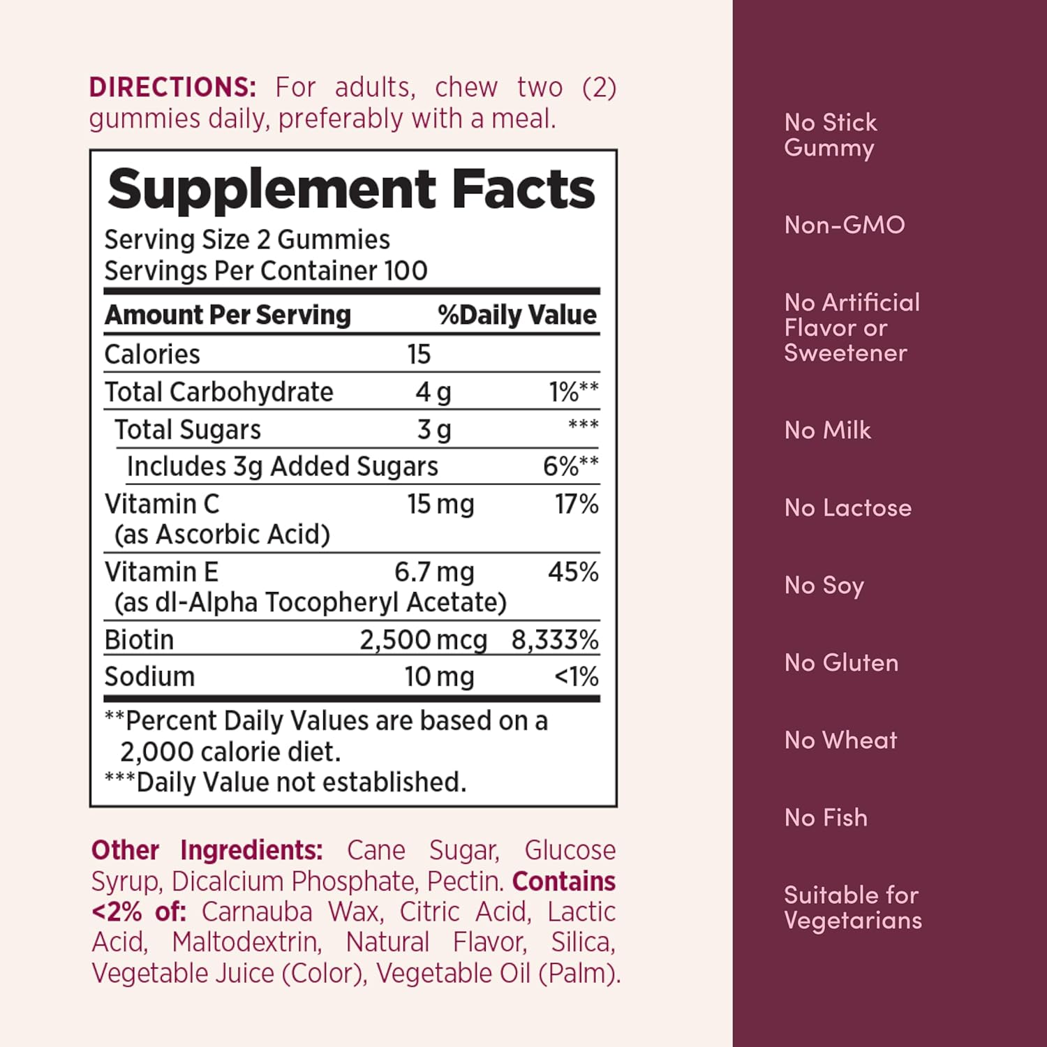 Nature's Bounty Optimal Solutions Hair, Skin and Nails Pectin Gummies, 2500 mcg Biotin Per Serving, No Stick Gummy, Vegetarian Formula, Strawberry Flavor, 200 count, 100 Total Servings - Image 7