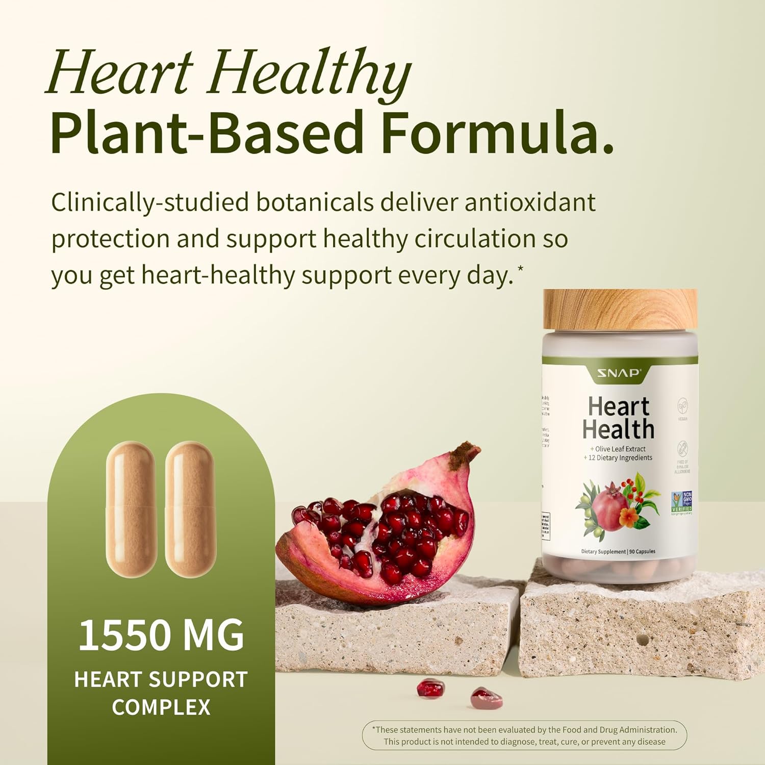 Snap Supplements Heart Health Support Supplement - Botanical Support for Heart Health, Healthy Circulation, and Nitric Oxide Levels, 30-Day Supply, 90 Capsules (Packaging May Vary) - Image 2