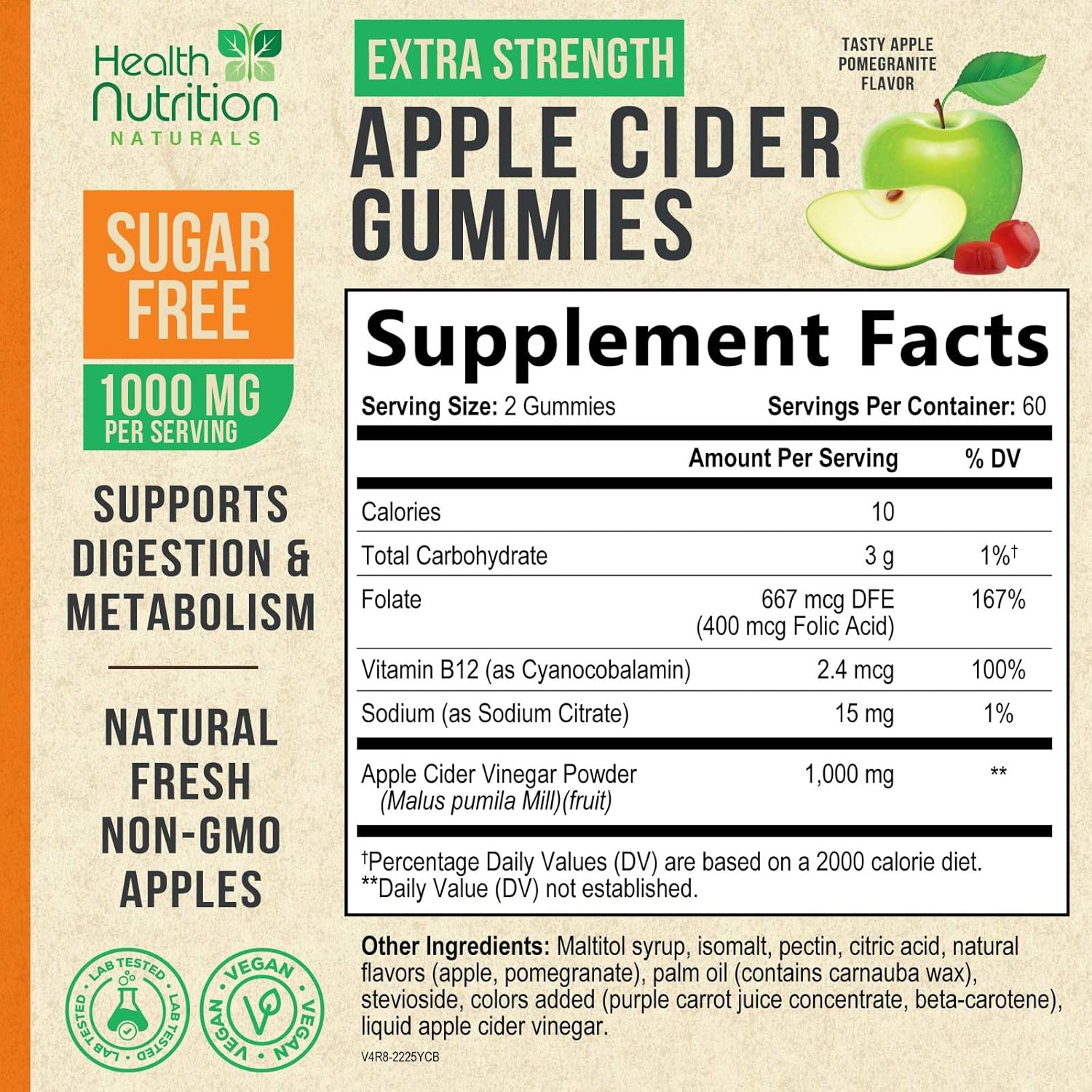 Apple Cider Vinegar Gummies Zero Sugar - Max Strength ACV Gummy Vitamins - Vitamin B12 & The Mother - Metabolism & Energy Support - Vegan Apple Cider Vinegar Gummy Supplement - Non-GMO - 120 Gummies - Image 2
