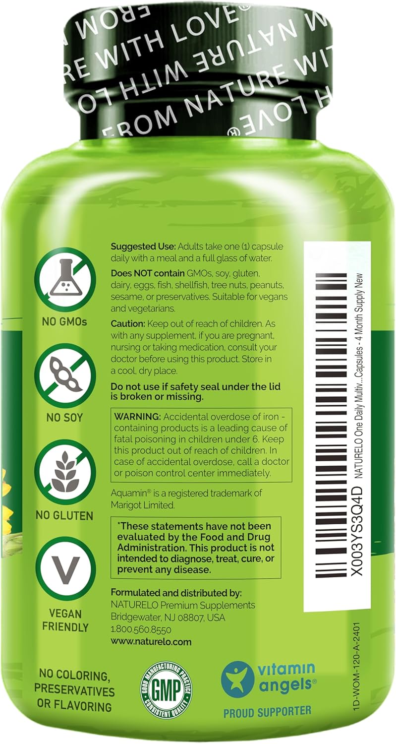 NATURELO One Daily Multivitamin for Women w/Vitamin B12, 120 Ct, Energy Support, Whole Food Daily Women Multivitamin Supplement, Nourish Hair/Skin/Nail, Non-GMO, No Soy, Gluten Free, 4 Month Supply - Image 6