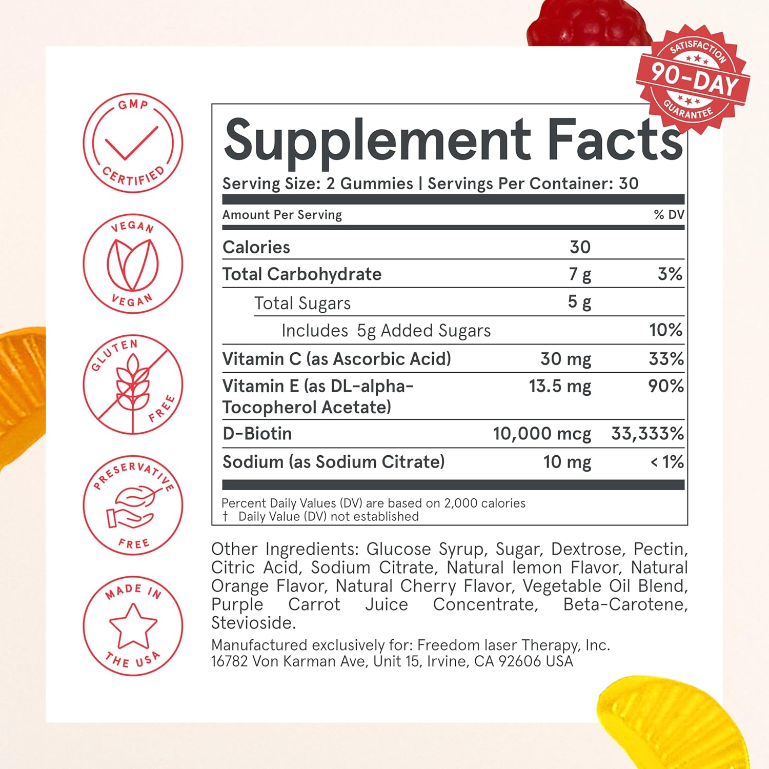 iRestore Biotin Gummies 10,000 mcg - 3 Natural Fruit Flavors, Hair Vitamins Multi Supplement for Hair Skin and Nails for Women & Men, 60 Vegan Gummies, 30 Day Supply - Image 5