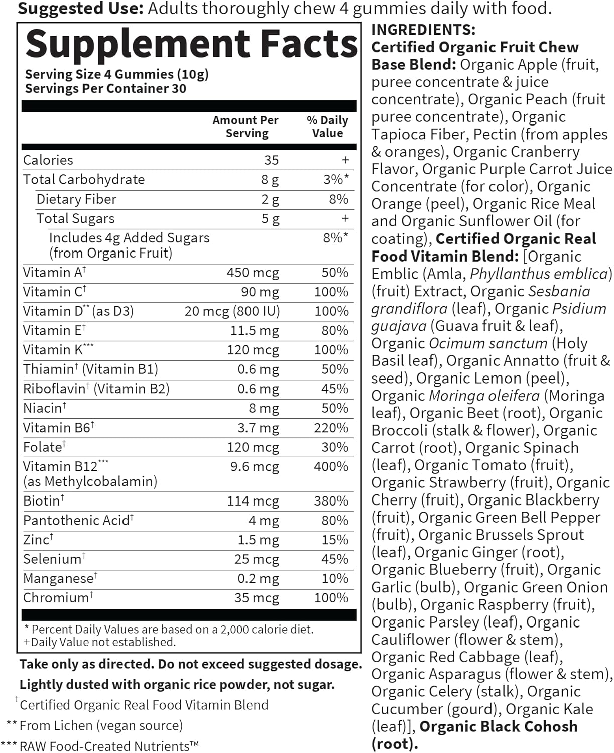Garden of Life Organics Women 40+ Gummy Vitamins - Berry - Certified Organic, Non-GMO, Vegan, Kosher Complete Multi - Methyl B12, C & D3 - Gluten, Soy & Dairy Free, 120 Real Fruit Gummies - Image 6