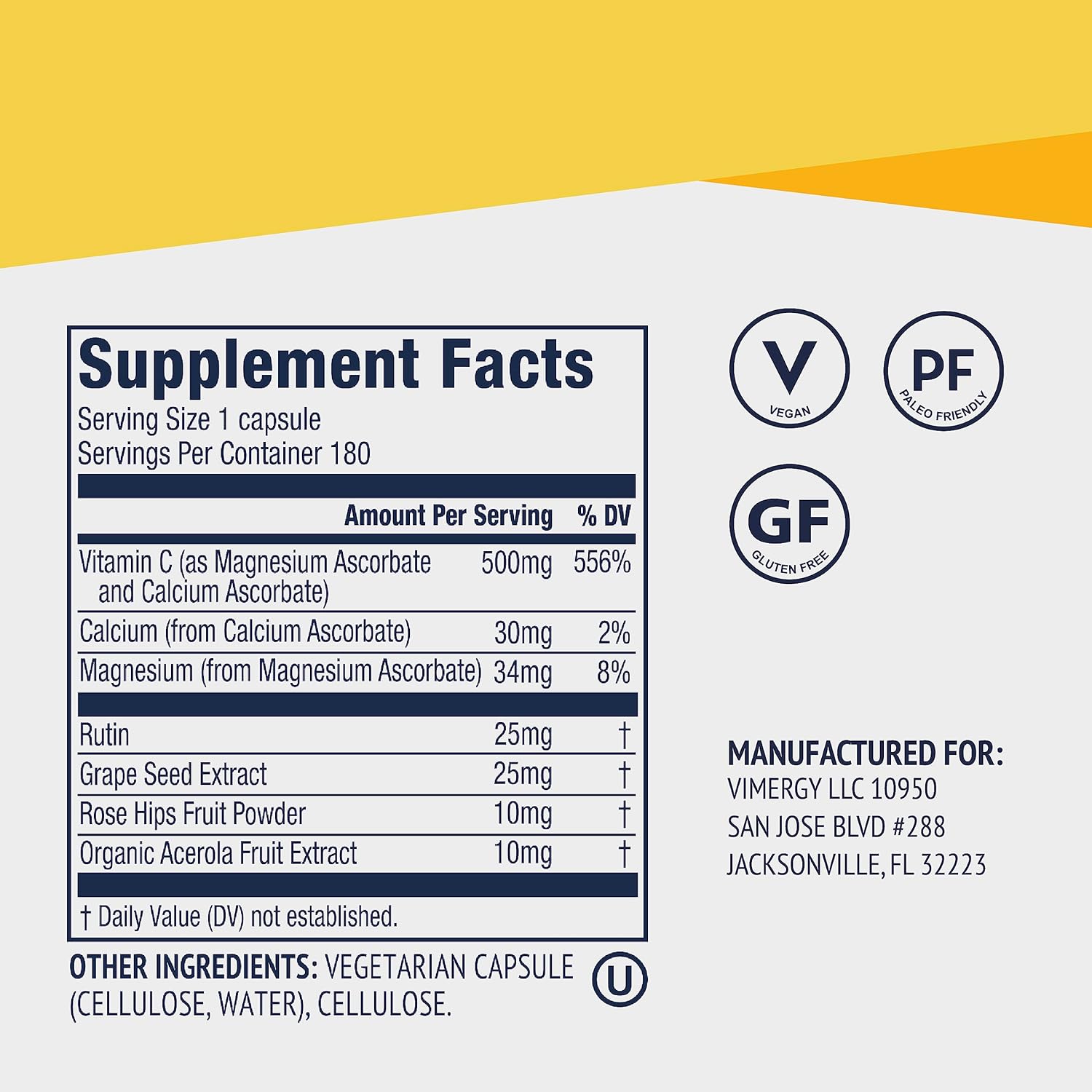 Vimergy Micro-C® Vitamin C Capsules – 500mg per Capsule, Supports Immune Health*, Promotes Collagen Production, Supports Healthy Bones*, Kosher, Vegan & Gluten-Free, Regular Size 180 Capsules - Image 4