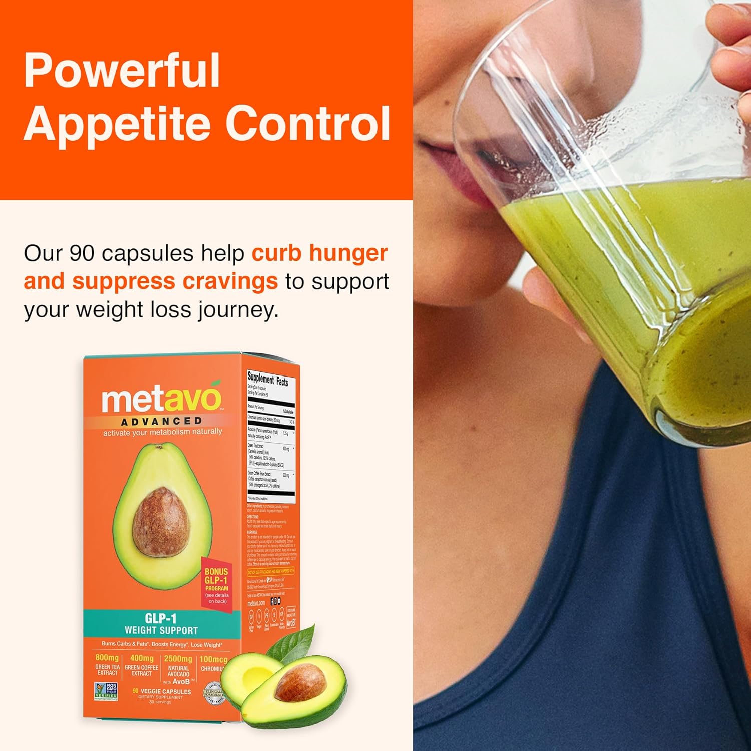 Metavo Advanced Weight Support Natural Diet Supplements with Essential Nutrients for Promoting Wellness, Enriched with Avocados, Green Tea, Chromium & Green Coffee, 90 Easy-to-Swallow Capsules - Image 6