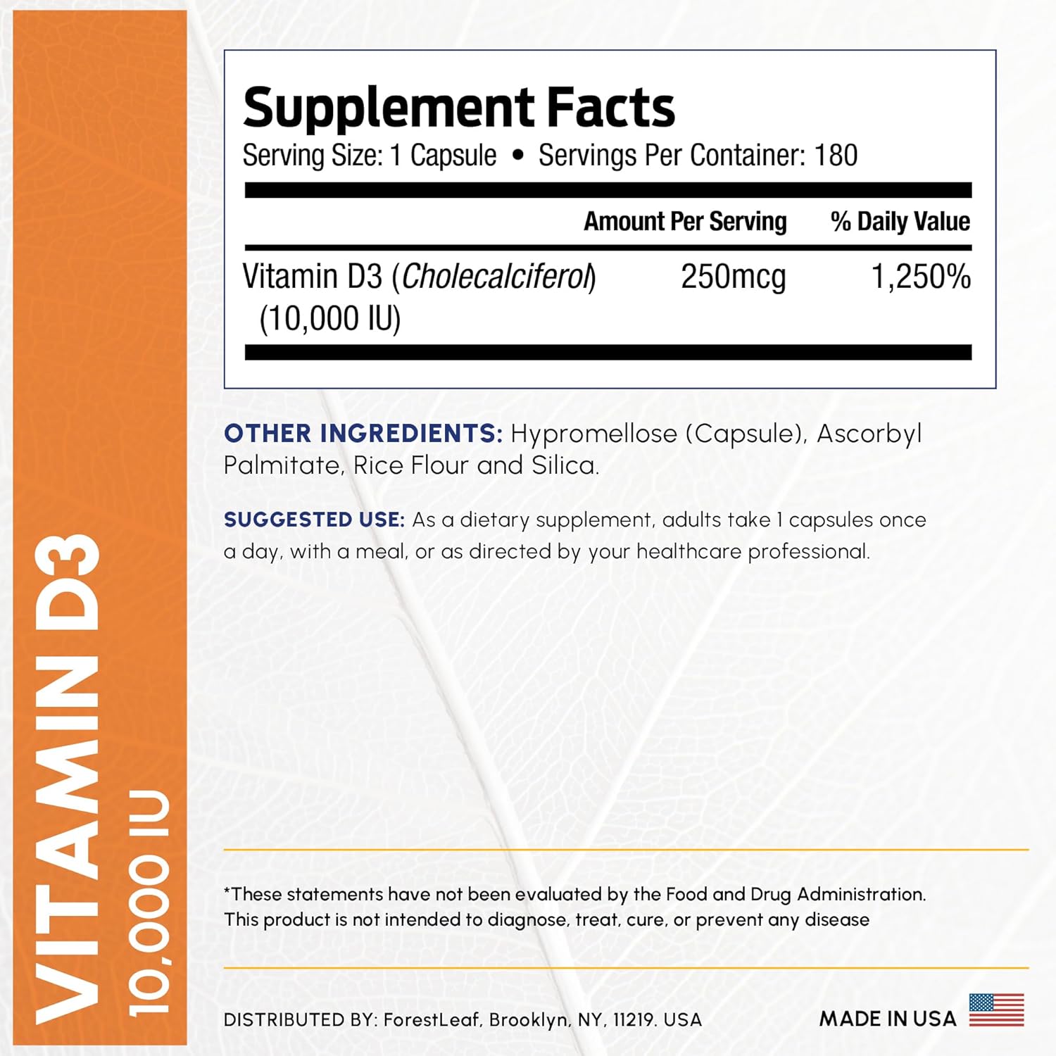 ForestLeaf Vitamin D3 10,000 IU | VIT D - VIT D3 Vitamin D Supplements for Women and Men | Bone Health, Teeth and Immune Support | Easy to Swallow Pills | High Potency Daily, 6-Month Supply, 180 Caps - Image 4
