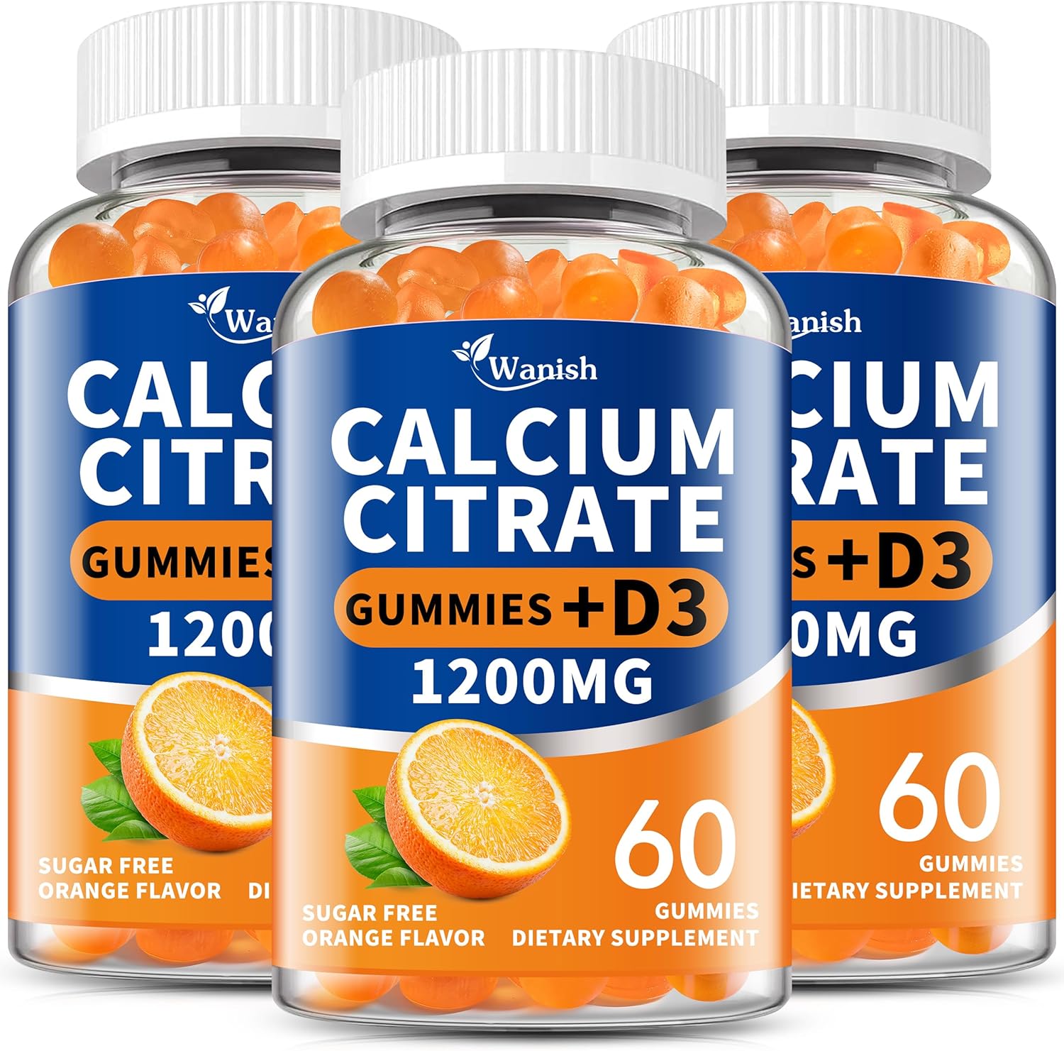 (3 Pack)Calcium Citrate 1200mg with Vitamin D3 Gummies for women & Men,Calcium Citrate Supplement for Bone & Teeth Support,High Absorption-Easy to Digest, Sugar Free,Vegan,Orange Flavor,90 Day Supply
