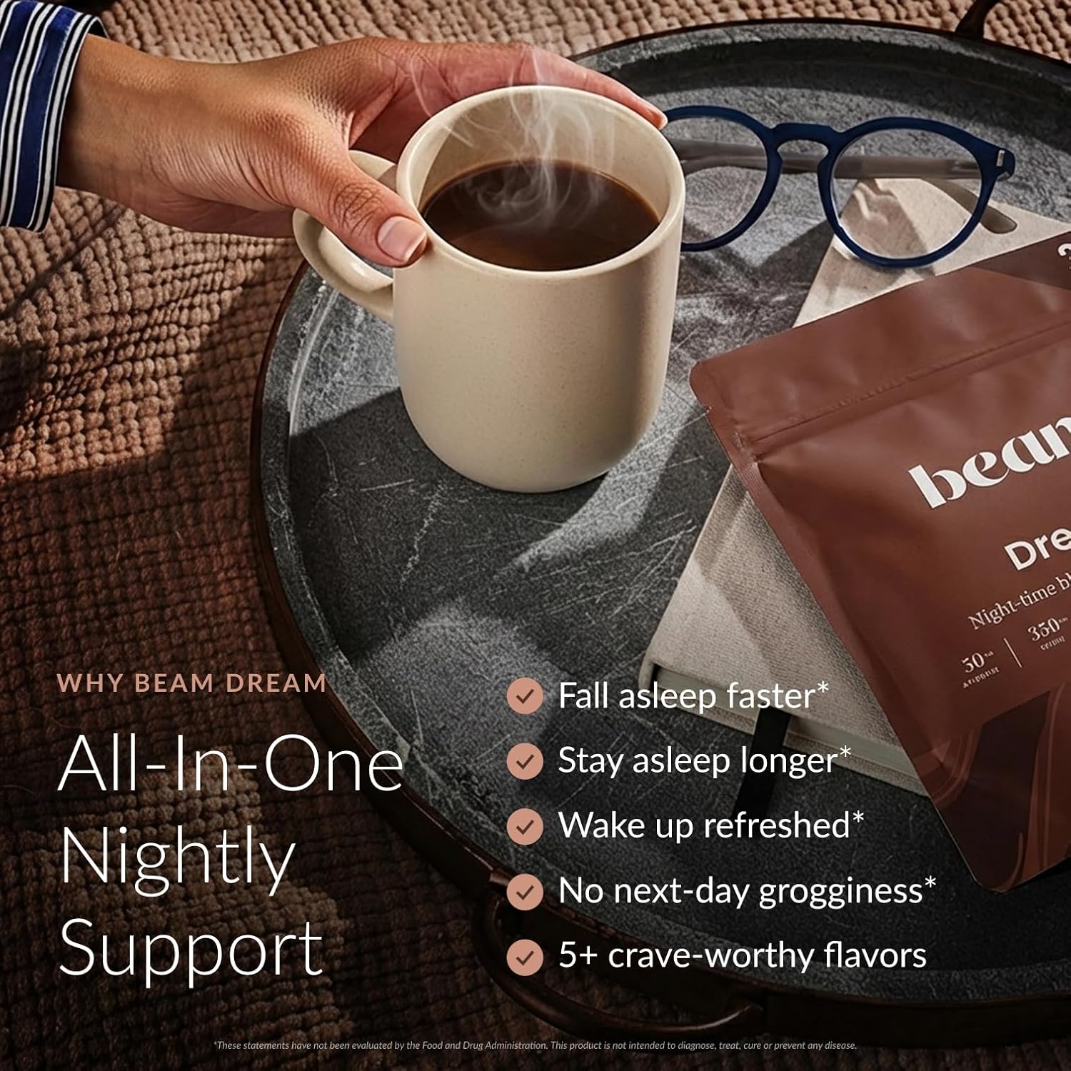 Beam Dream Sleep Powder – Sleep Aid for Adults with Melatonin, Magnesium, L-Theanine, Reishi Mushroom & Apigenin Sleep Supplement, Sleepy Cocoa Bedtime Drink Mix, Brownie Batter Flavor, 30 Servings - Image 2