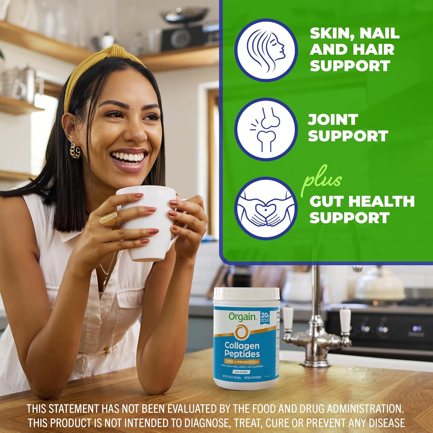 Orgain Hydrolyzed Collagen Peptides + Prebiotic & Probiotics Powder for Women & Men, 20g Grass Fed Collagen, 1 Billion CFU - Supports Digestive, Hair, Skin & Joint Health, Non-GMO, Type I & III, 1lb - Image 3