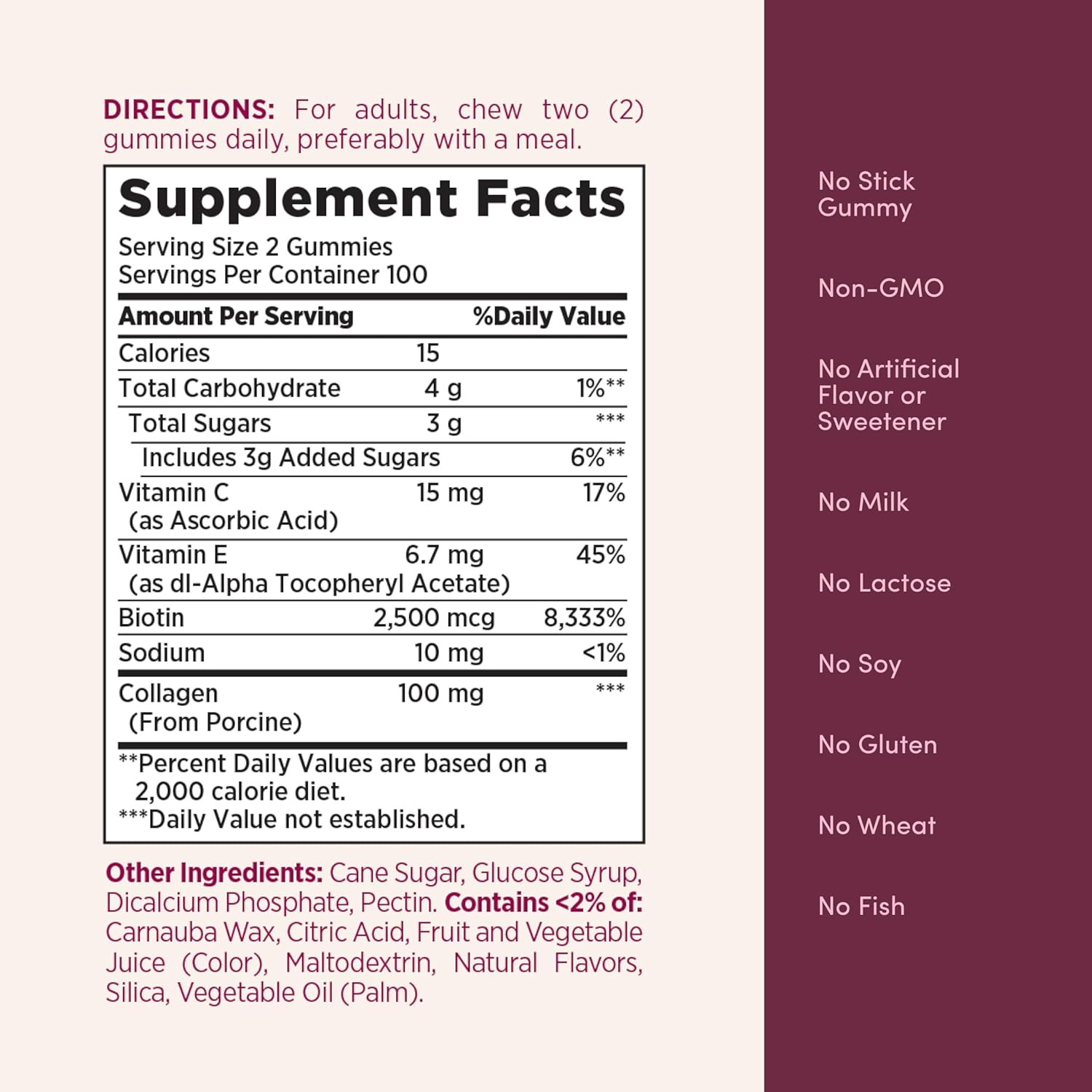 Nature's Bounty Optimal Solutions Hair, Skin and Nails Collagen Pectin Gummies, 100 mg Collagen and 2,500 mcg Biotin Per Serving, No Stick Gummy, Tropical Citrus Flavor, 200 ct, 100 Total Servings - Image 7