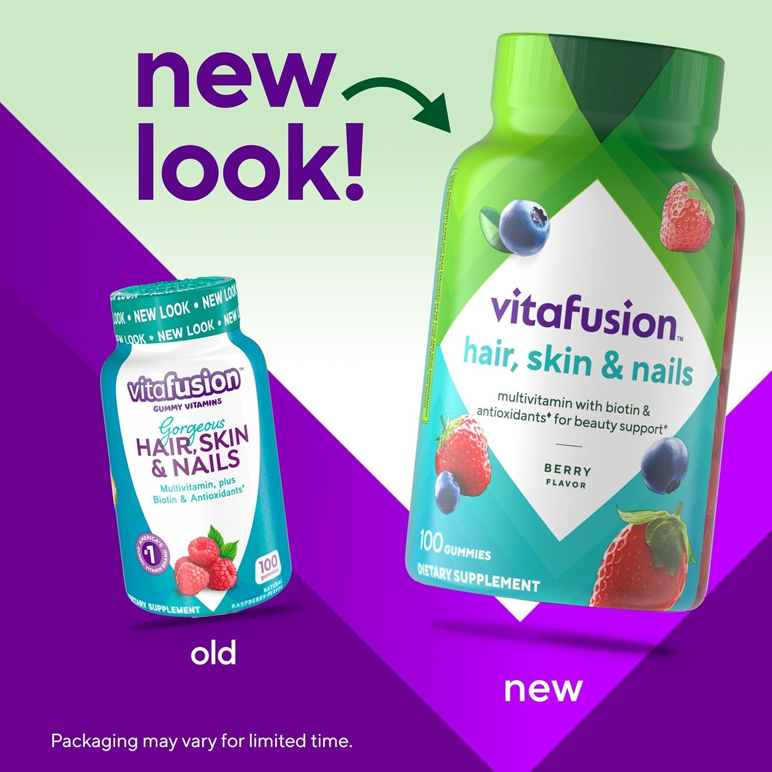 Vitafusion Gorgeous Hair, Skin Nails Multivitamin Gummy Vitamins, plus Biotin and Antioxidant vitamins CE, Raspberry Flavor, 100ct (33 day supply), from America’s Number One Gummy Vitamin Brand - Image 2