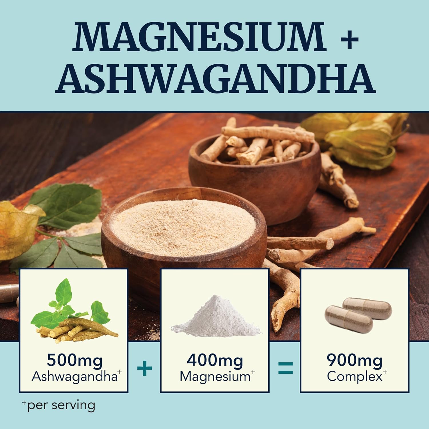 Magnesium Ashwagandha | Calming Magnesium Supplement for Adults | Relax, Rest, Calm Mood & Sleep Support | Mag Citrate & Oxide 400 mg + Ashwagandha 500 mg | Muscle Health & Stress Relief | 120 Ct - Image 2