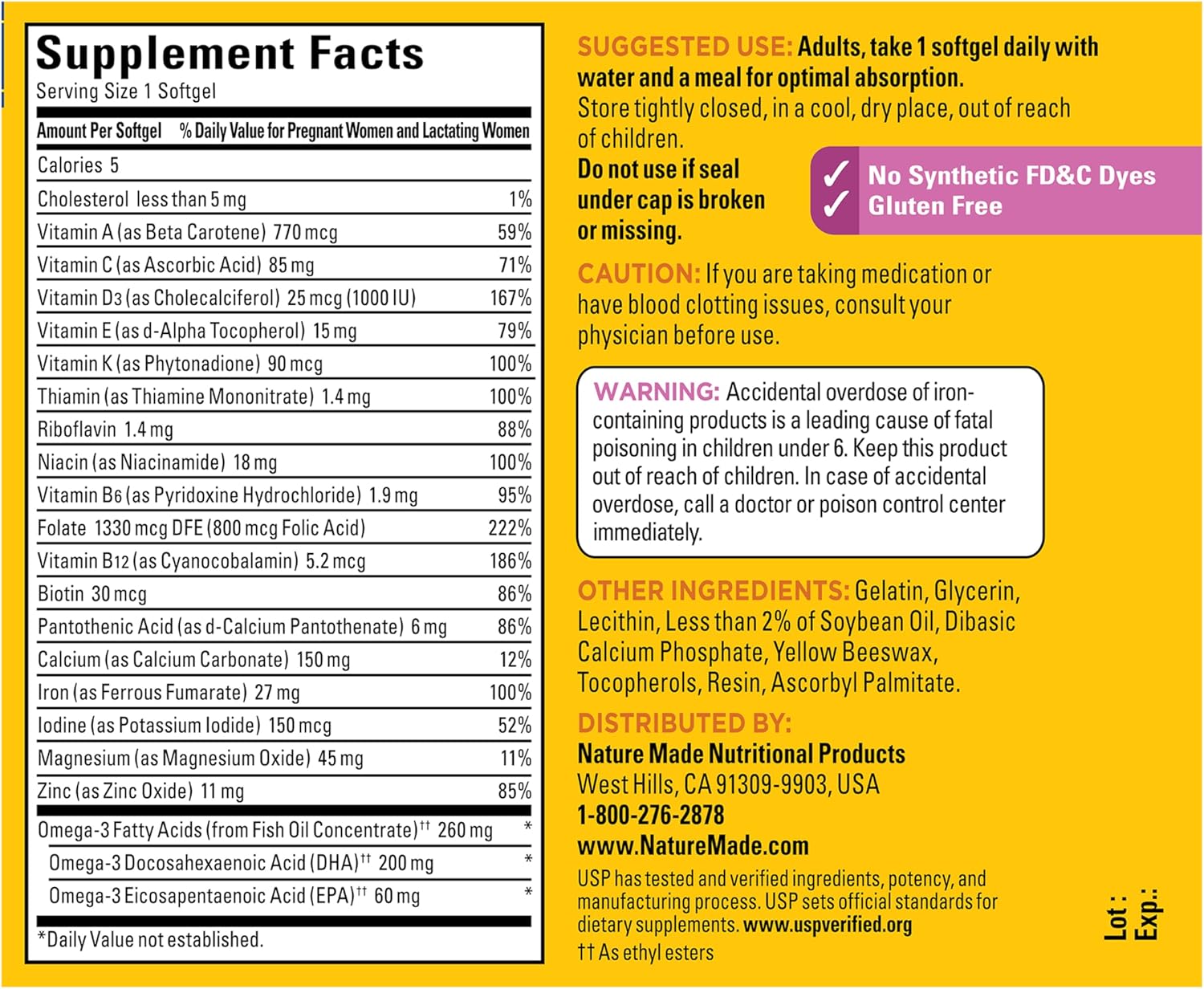 Nature Made Prenatal Vitamins for Women with Folic Acid + DHA, Prenatal Vitamin and Mineral Supplement for Daily Nutritional Support, 60 Softgels, 60 Day Supply - Image 8