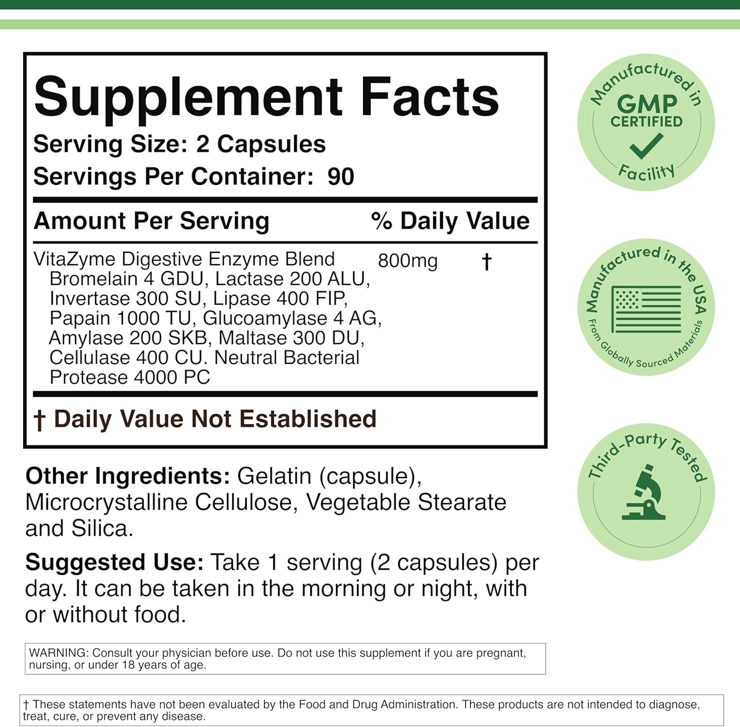 Digestive Enzymes - 800mg Blend of All 10 Most Essential Digestive and Pancreatic Enzymes (Amylase, Lipase, Bromelain, Lactase, Papain, Protease, Cellulase, Maltase, Invertase) by Double Wood - Image 2