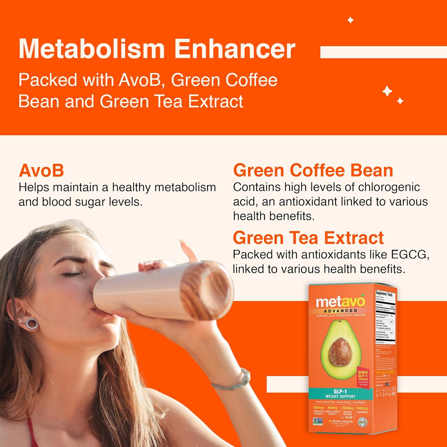 Metavo Advanced Weight Support Natural Diet Supplements with Essential Nutrients for Promoting Wellness, Enriched with Avocados, Green Tea, Chromium & Green Coffee, 90 Easy-to-Swallow Capsules - Image 4