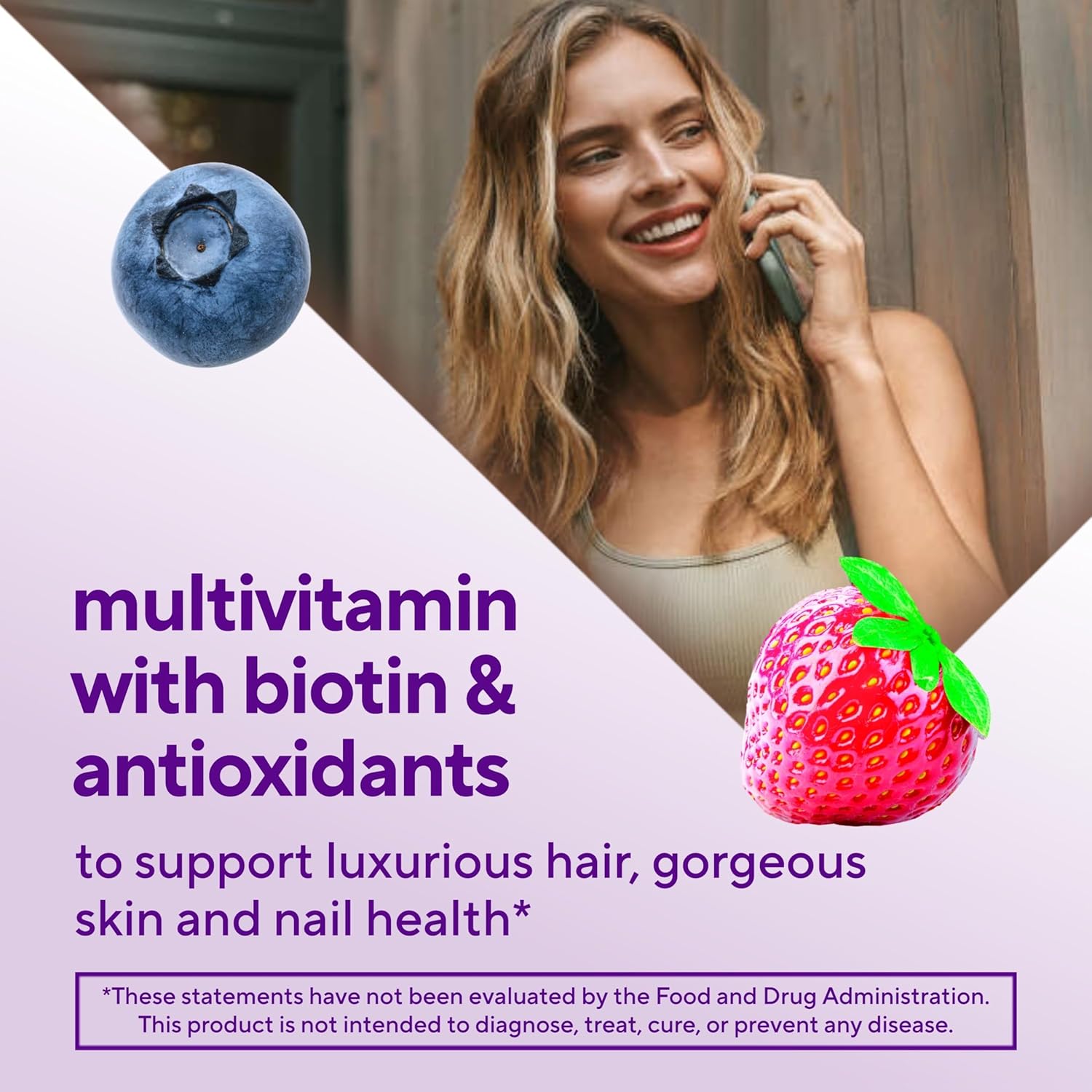 Vitafusion Gorgeous Hair, Skin Nails Multivitamin Gummy Vitamins, plus Biotin and Antioxidant vitamins CE, Raspberry Flavor, 100ct (33 day supply), from America’s Number One Gummy Vitamin Brand - Image 3