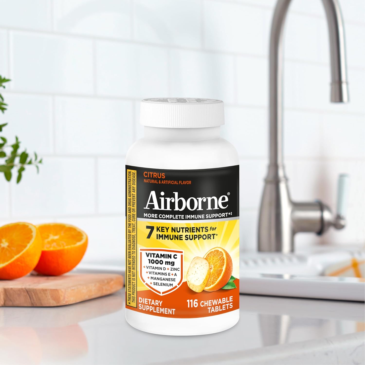 Airborne Citrus Chewable Tablets, 116ct | Immune Support Supplement with 1000mg Vitamin C + Vitamins A, D, E, Zinc,Selenium, & Manganese | Herbal Blend | Gluten Free - Image 18