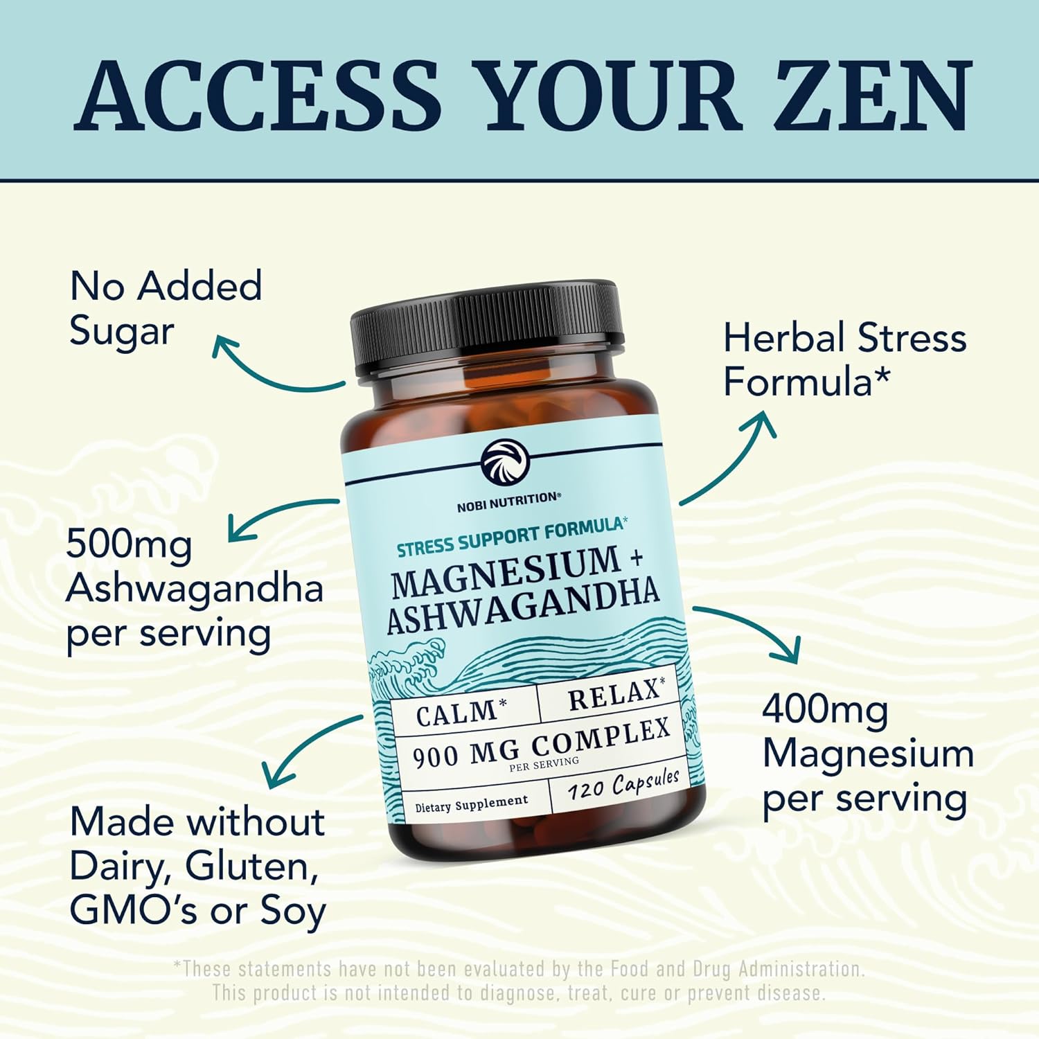 Magnesium Ashwagandha | Calming Magnesium Supplement for Adults | Relax, Rest, Calm Mood & Sleep Support | Mag Citrate & Oxide 400 mg + Ashwagandha 500 mg | Muscle Health & Stress Relief | 120 Ct - Image 4