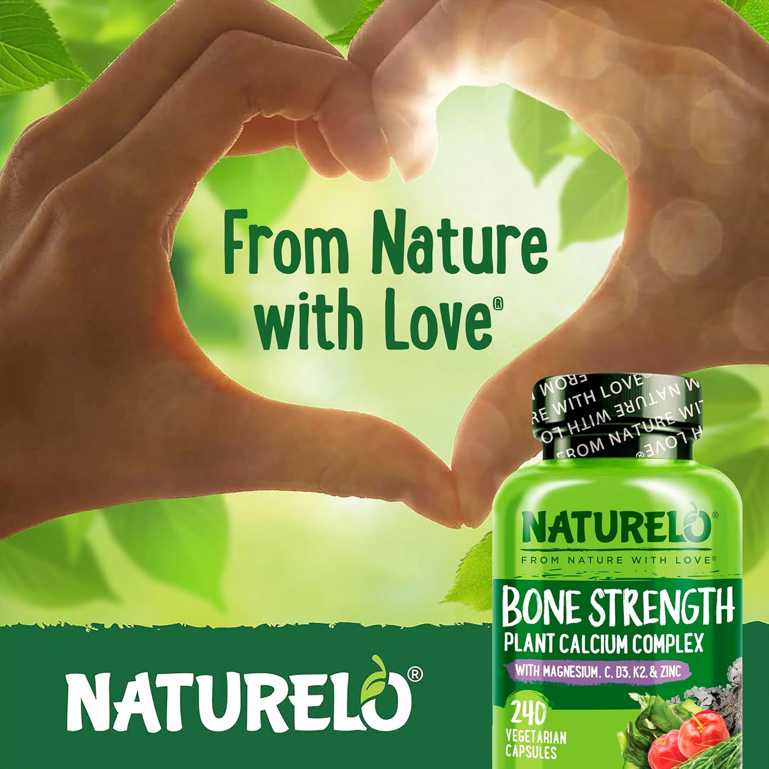 NATURELO Calcium Supplement - with Vitamin C, Vitamin D3, K2, and Calcium Magnesium Zinc for Bone Strength with Calcium 600mg - Plant-Based, 240 Vegetarian Capsules, Non-GMO, Soy & Gluten-Free - Image 6