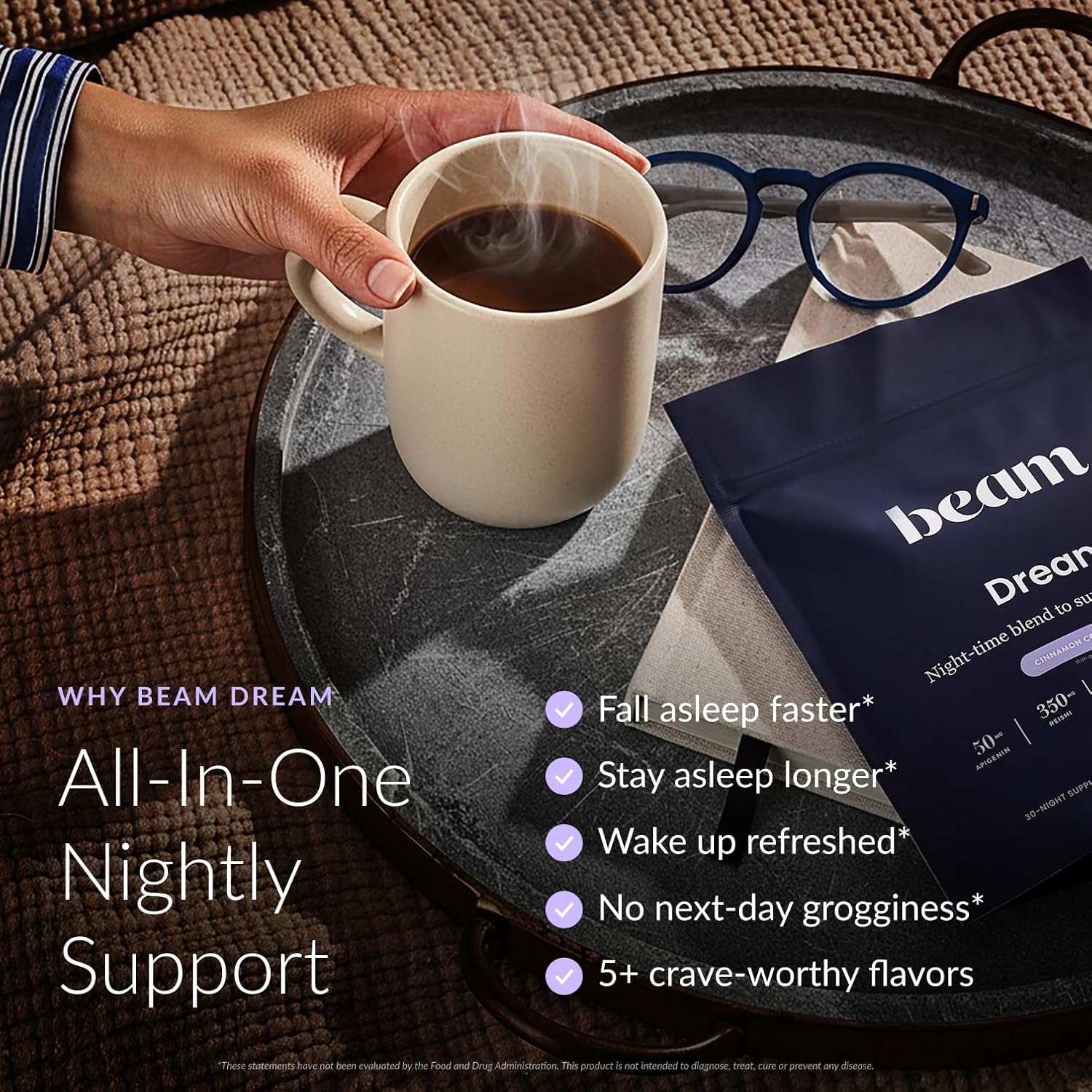 Beam Dream Sleep Powder – Sleep Aid for Adults with Melatonin, Magnesium, L-Theanine, Reishi Mushroom & Apigenin Sleep Supplement, Sleepy Cocoa Bedtime Drink Mix, Cinnamon Cocoa Flavor, 30 Servings - Image 2