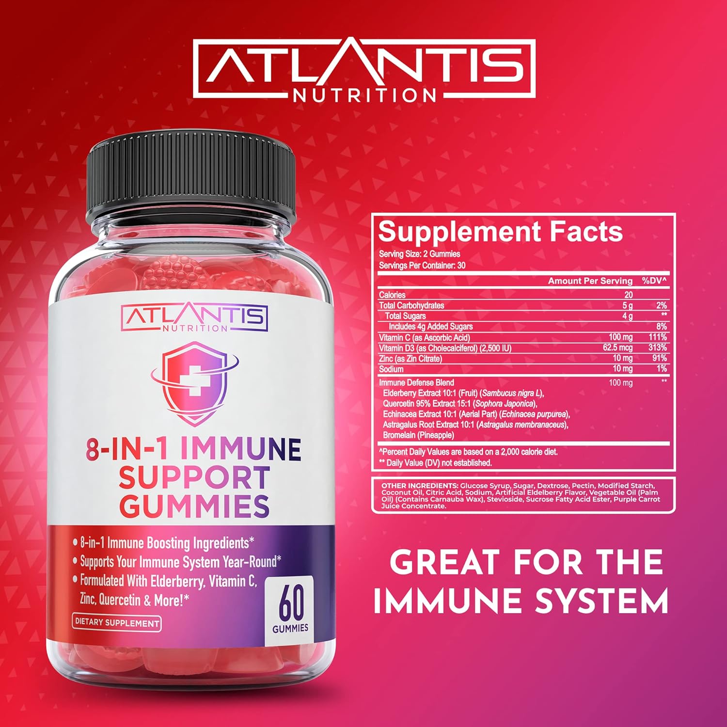 Atlantis Nutrition 8-in-1 Immune Support Gummies with Elderberry | Immune Supplement with Elderberry, Quercetin, Zinc, Vitamin C - Immunity Boosters for Adults & Kids - Delicious Flavor - 60 Count - Image 7