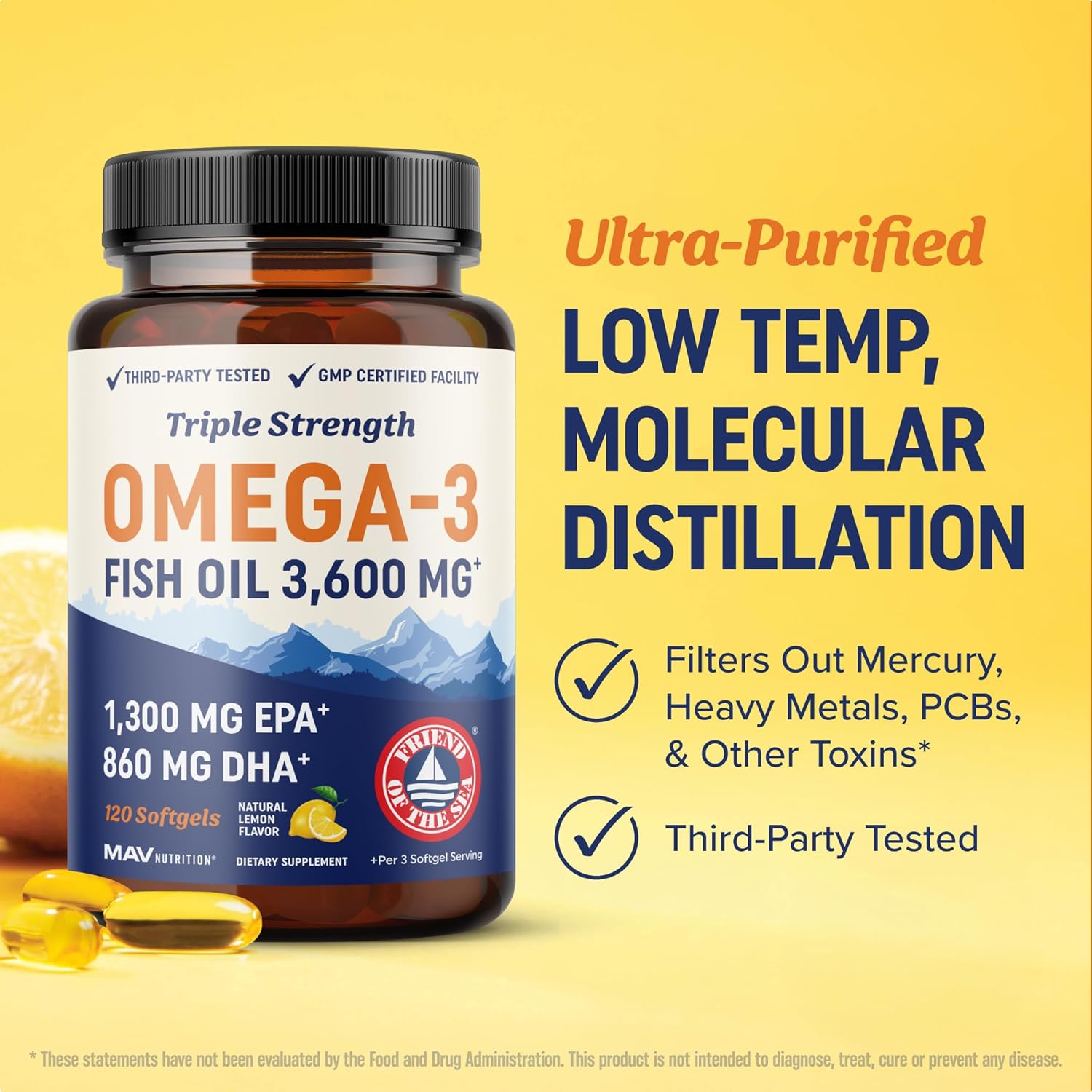 Triple Strength Omega 3 Fish Oil 3600 mg | EPA & DHA | Over 2100mg Omega-3 Fatty Acids | 1300mg EPA + 860mg DHA | Best Essential Fatty Acids | Premium Wild Caught & Burpless Fish Oil | 120 Ct - Image 5