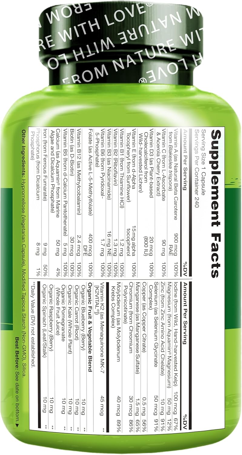NATURELO One Daily Multivitamin for Women w/Vitamin B12, 240 Ct, Energy Support, Whole Food Daily Women Multivitamin Supplement, Nourish Hair/Skin/Nail, Non-GMO, No Soy, Gluten Free, 8 Month Supply - Image 8