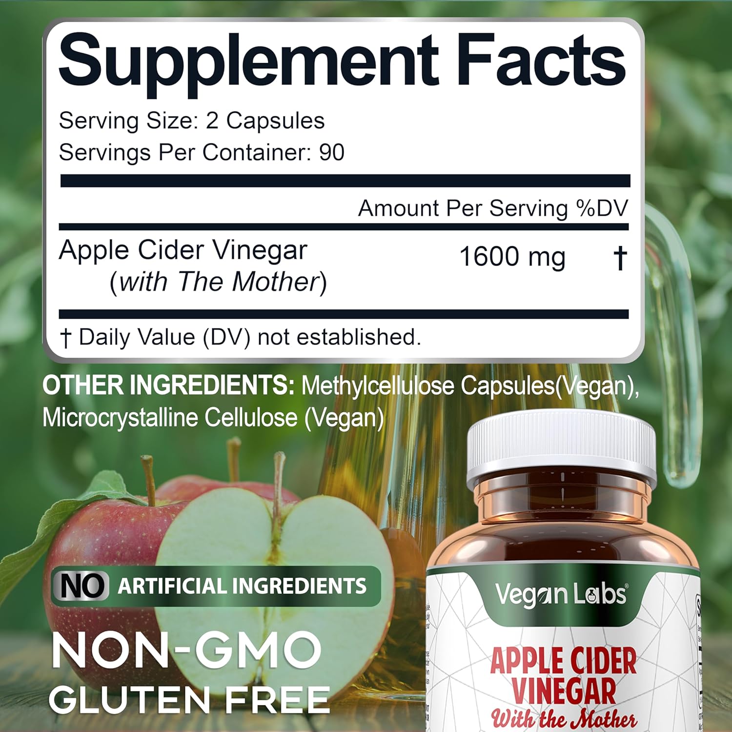 Vegan Labs Apple Cider Vinegar Capsules with The Mother- 180 Vegan Capsules, 1600MG Per Serving- 100% Natural ACV Pills- Supports Healthy Digestion, Keto, Weight Management, Detox, and Immune System - Image 5