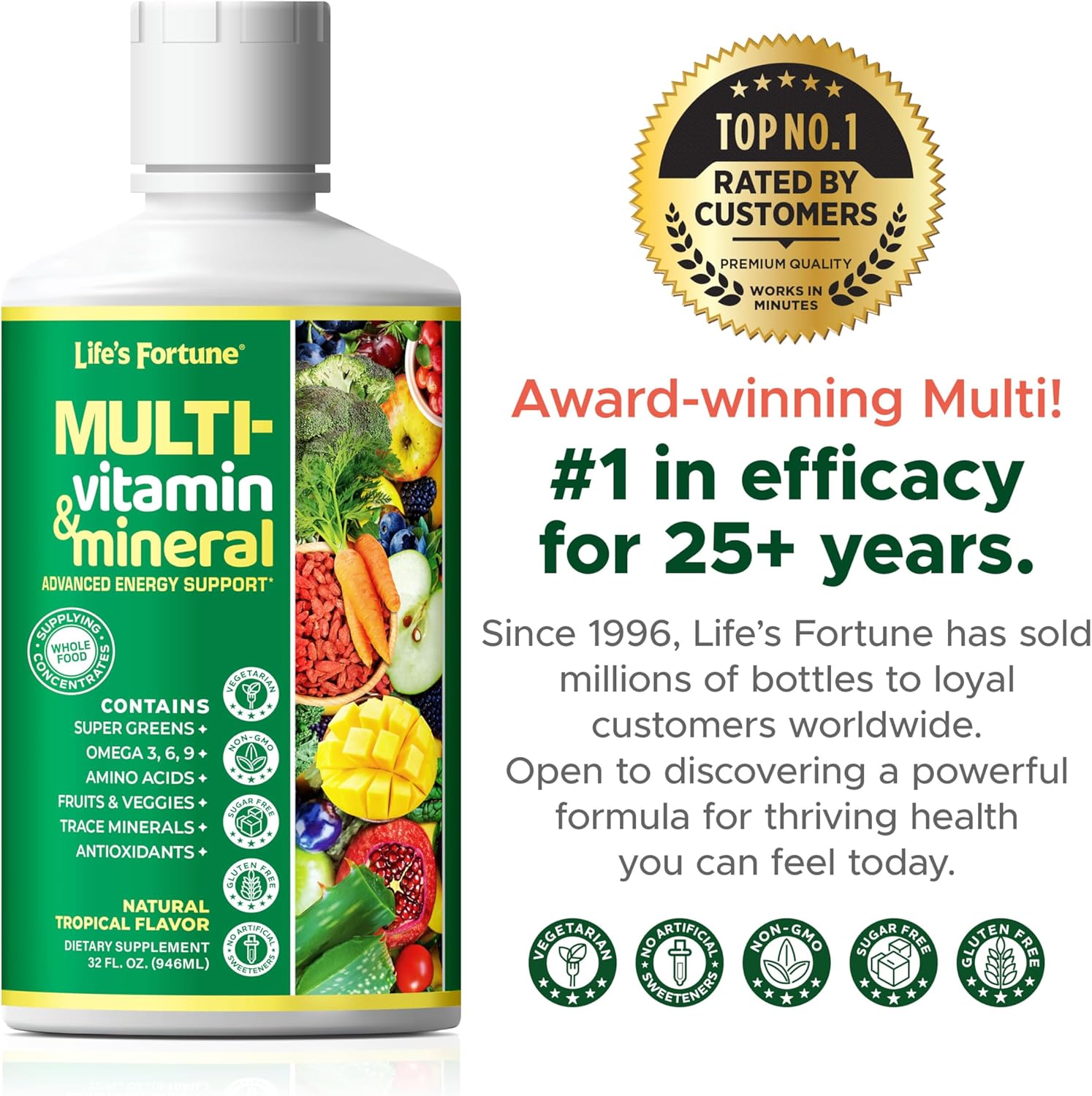 Life’s Fortune Liquid Multivitamin for Adults and Seniors – Fast Absorption Vitamins and Minerals with 90+ Nutrients for Energy and Immune Support – Easy to Digest, Sugar Free, Tropical Flavor, 32 oz - Image 5