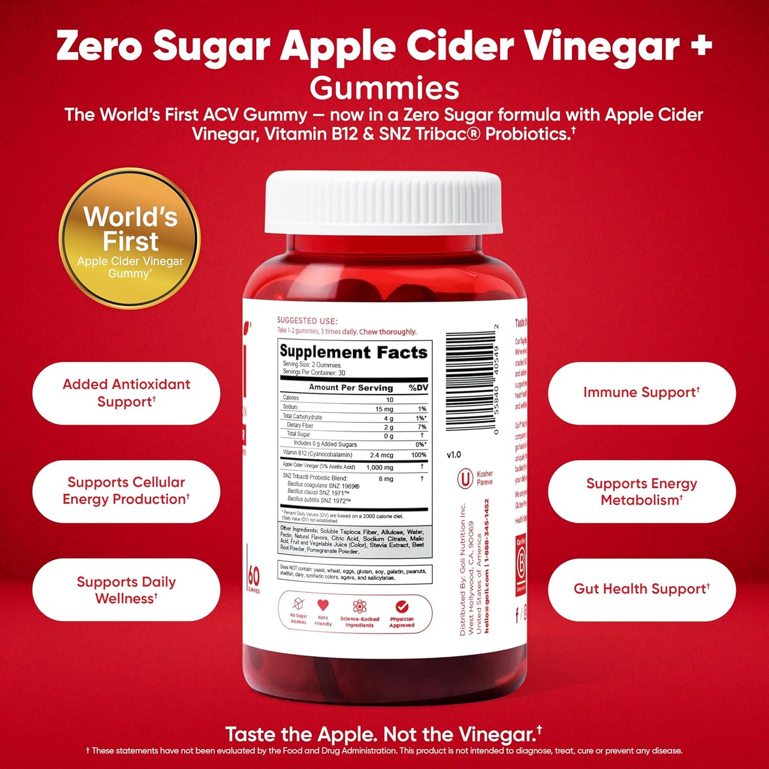 Goli Zero Sugar Trio - World's First 3-in-1 Pre, Post, Probiotic, Apple Cider Vinegar with Vitamin B12 and Probiotics, Ashwagandha & L-Theanine, Vitamin D Gummies, 90 Count (3-Bottle Set) - Image 2