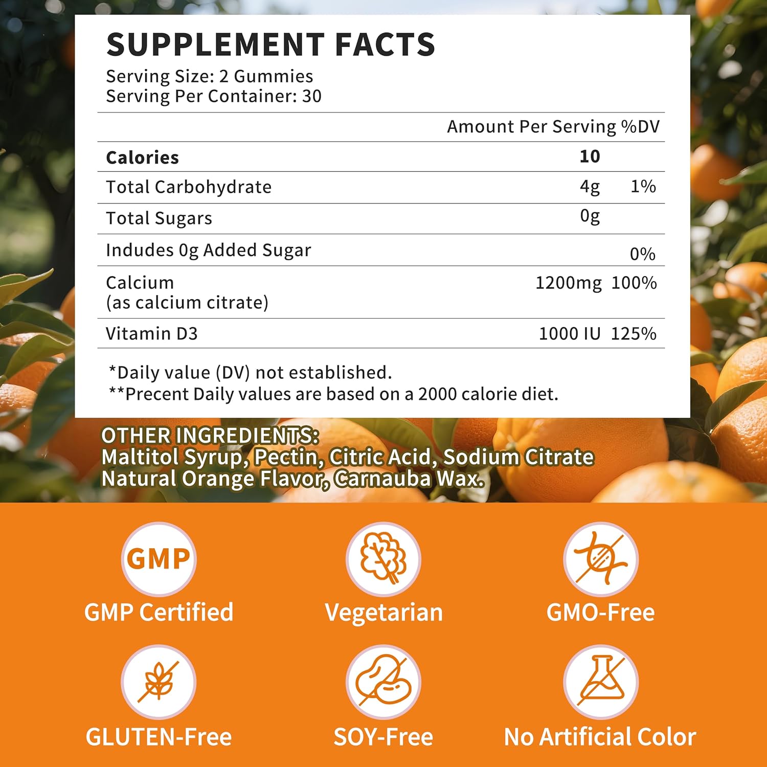 (2 Pack)Calcium Citrate 1200mg with Vitamin D3 Gummies for women & Men,Calcium Citrate Supplements for Bone & Teeth Support,High Absorption-Easy to Digest, Sugar Free,Vegan,Orange Flavor,60 Day Supply - Image 5